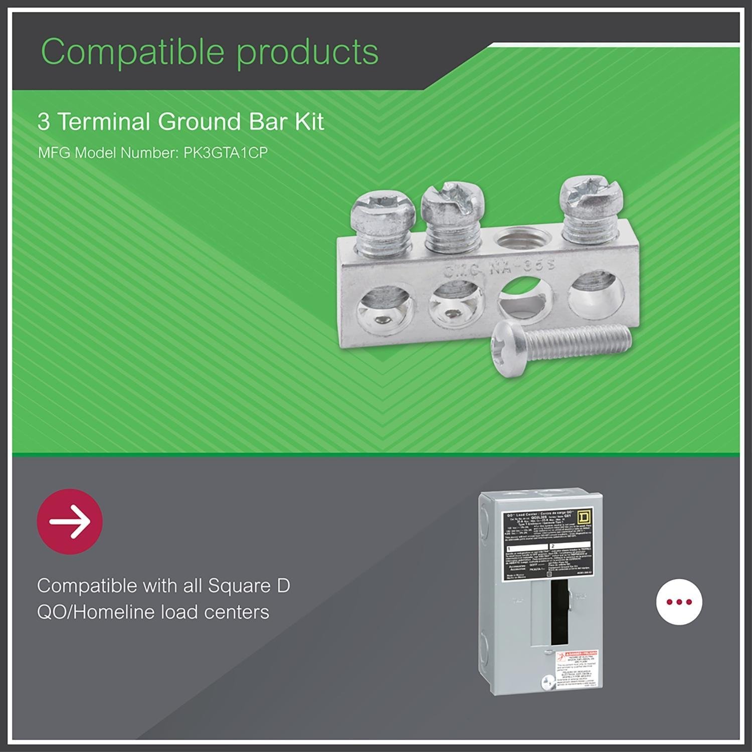 Picture of PK3GTA1 - Load center accessory, QO/Homeline, ground bar kit, 3 terminals