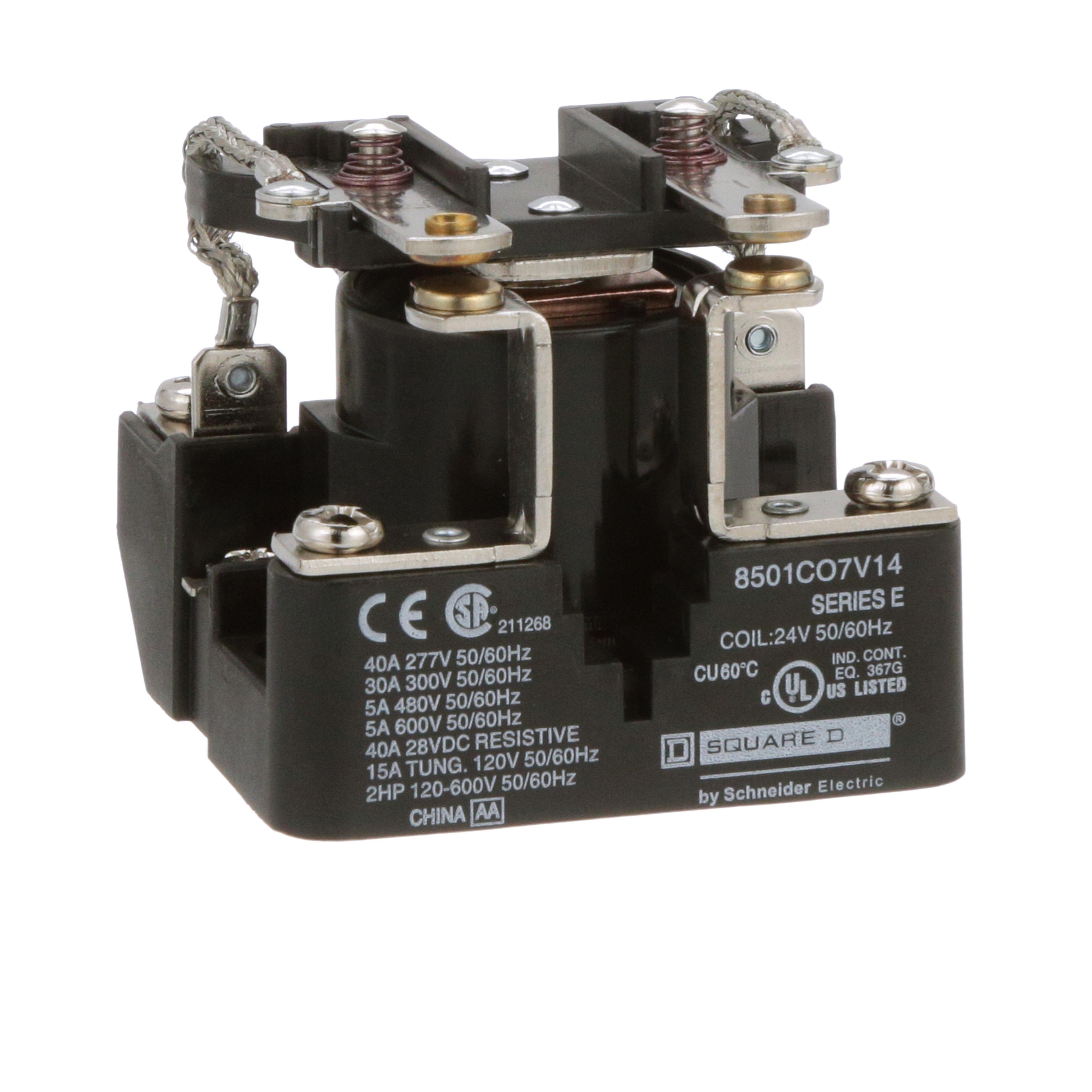 Picture of 8501CO7V14 - Power Relay, Type C, 2 HP, 30A resistive at 300 VAC, DPST, 2 normally open contacts, 24 VAC coil