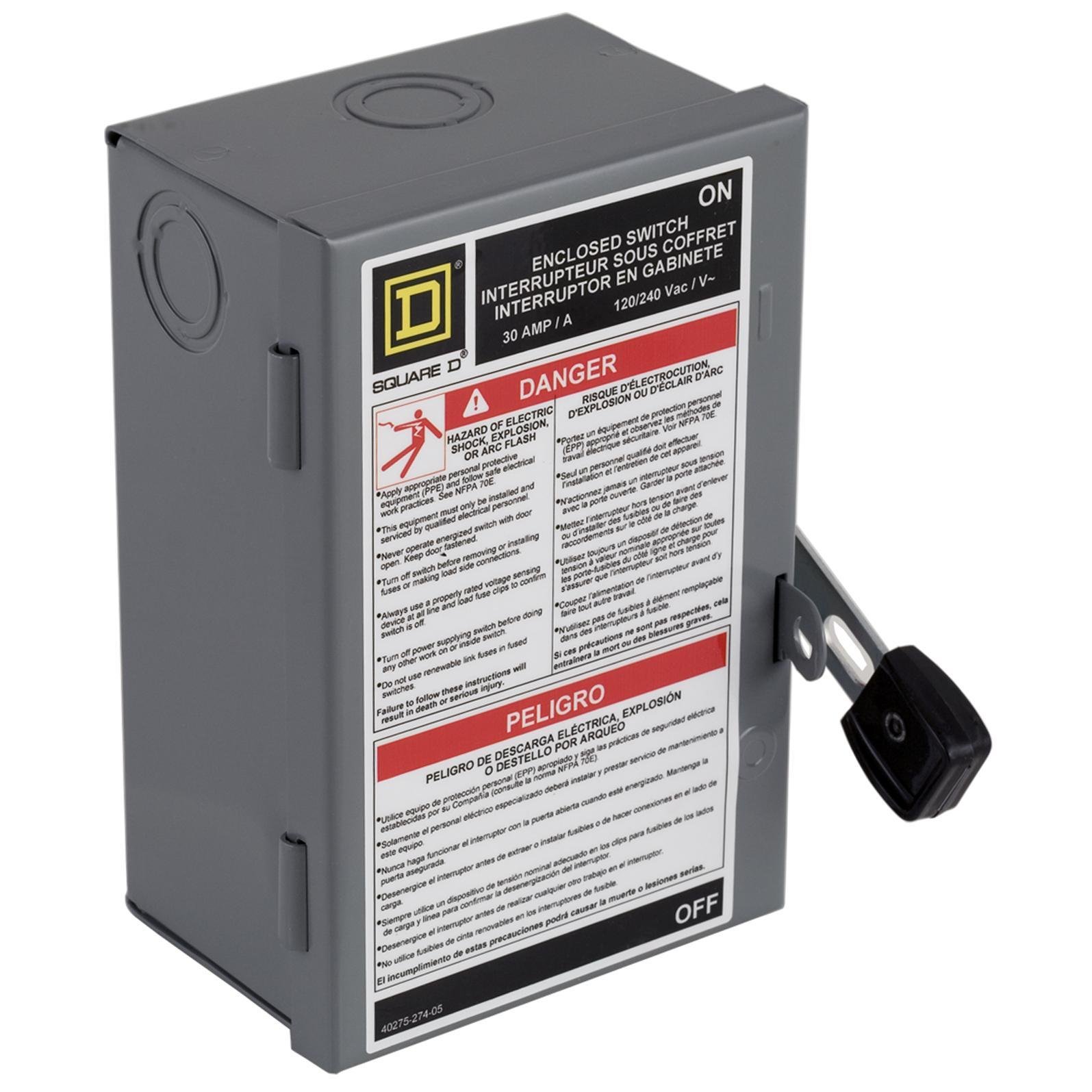 L221N - Safety switch, light duty, fusible, 2 pole, 3 wire, 240VAC, 30A, Type 1, with neutral