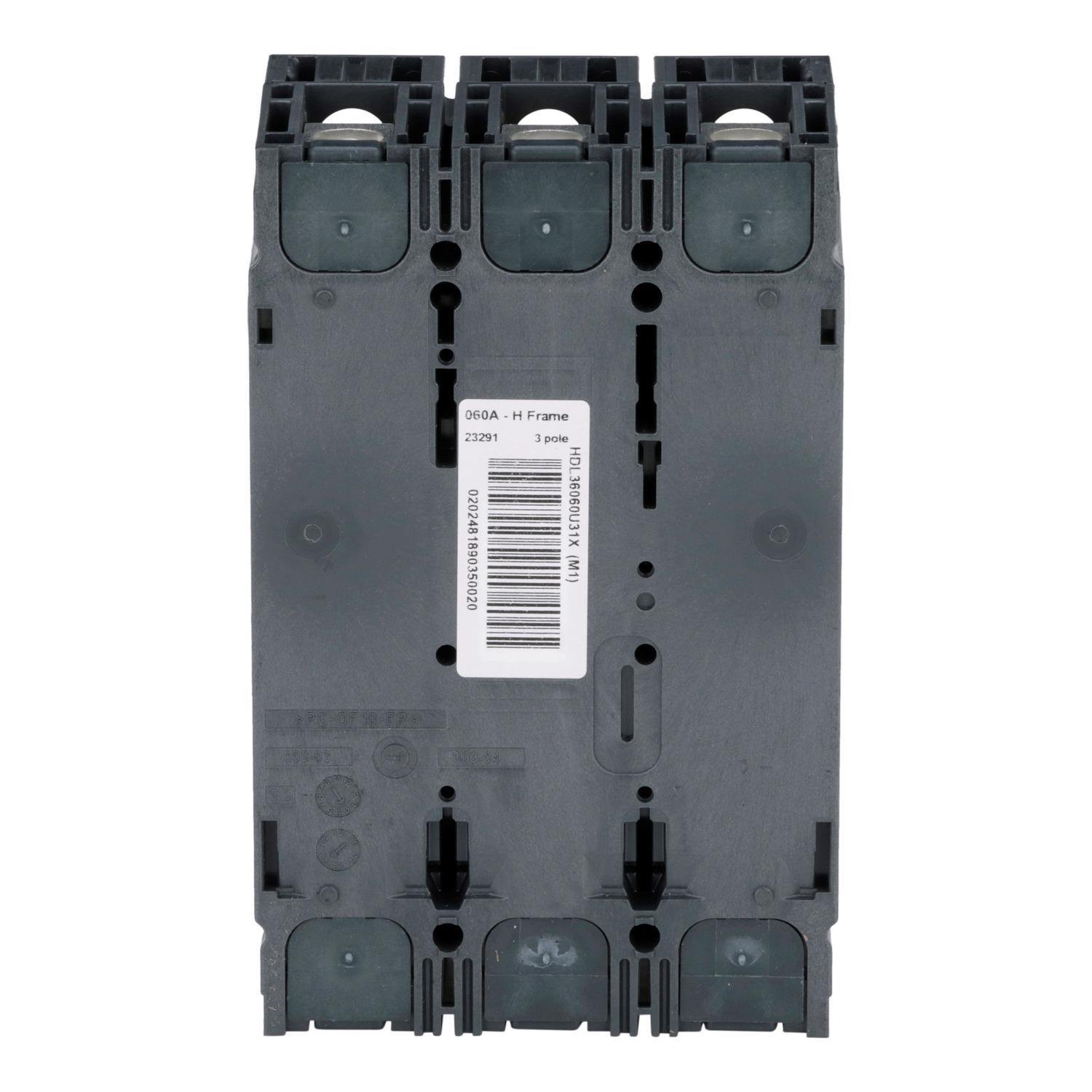 Picture of HDL36060U31X - Circuit breaker, PowerPacT H, 60A, 3 pole, 600VAC, 14kA, lugs, Micrologic 3.2, 80%