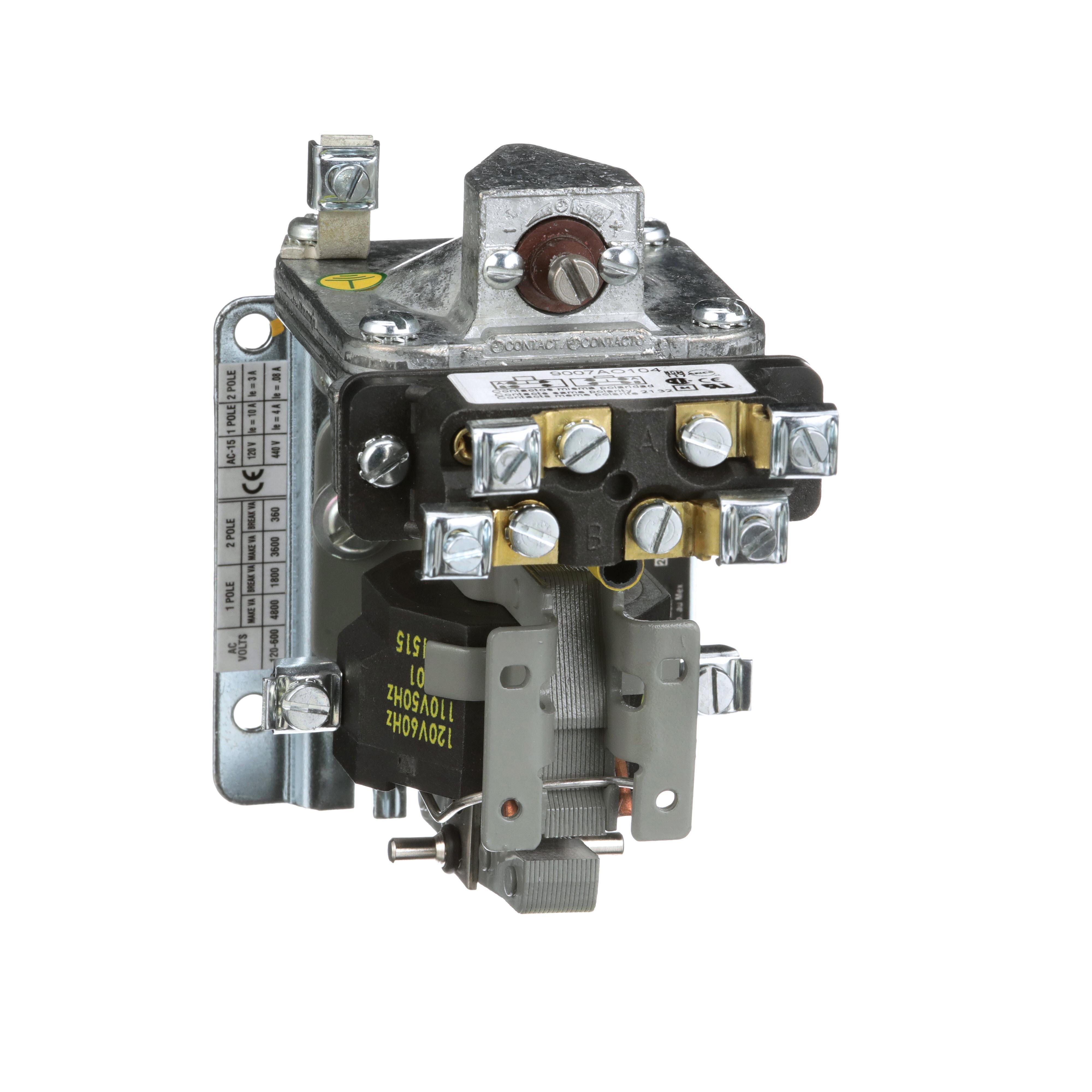 Picture of 9050AO10DV02 - Timing Relay, Type A, pneumatic, off delay, 0.1 to 60 seconds, 15A, 600V, SPDT, timed, 110/120VAC 50/60Hz coil, open