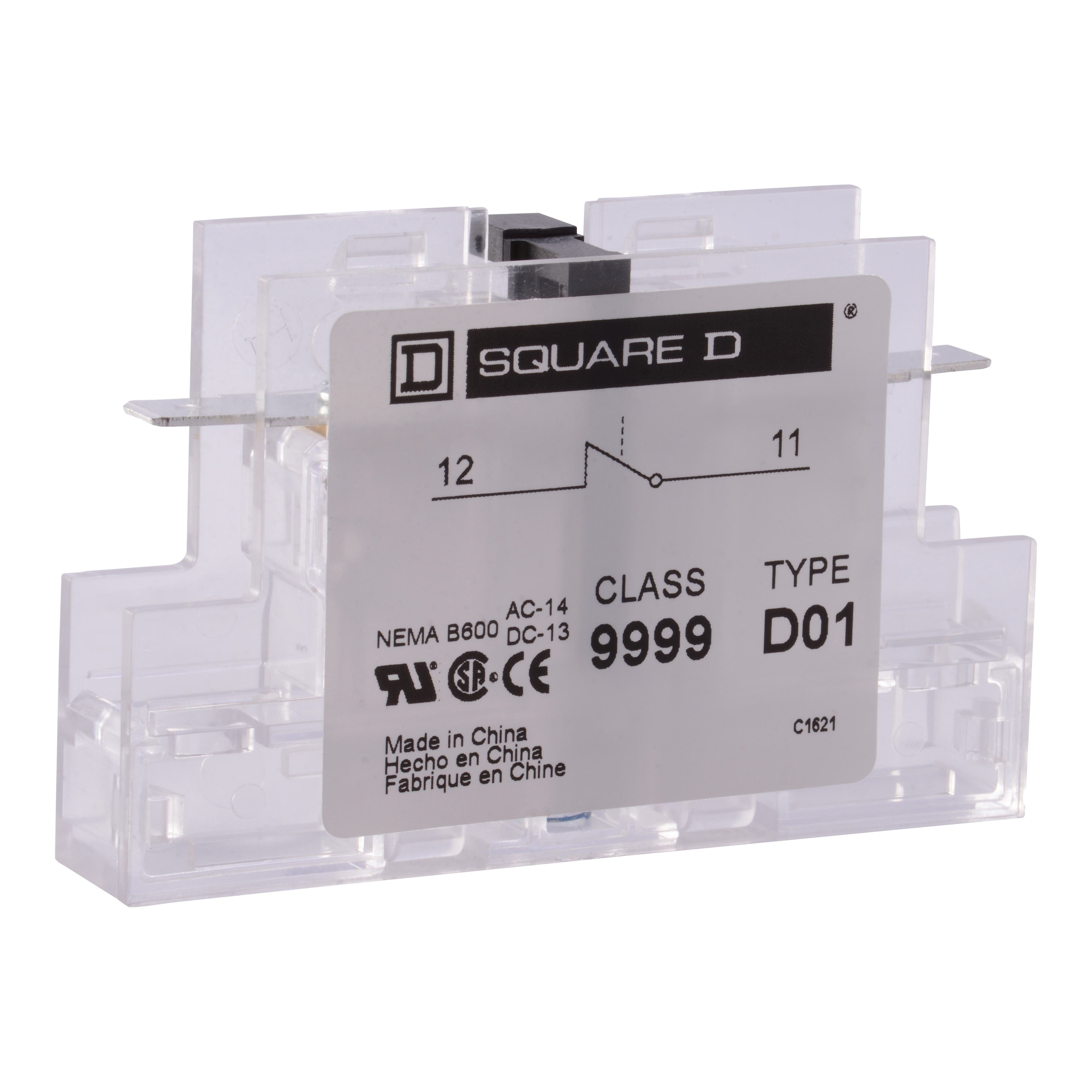 9999D01 - Contactor, Definite Purpose, auxiliary contact, 3A at 120 VAC, 1 NC contact, for 20A to 90A DPA contactors