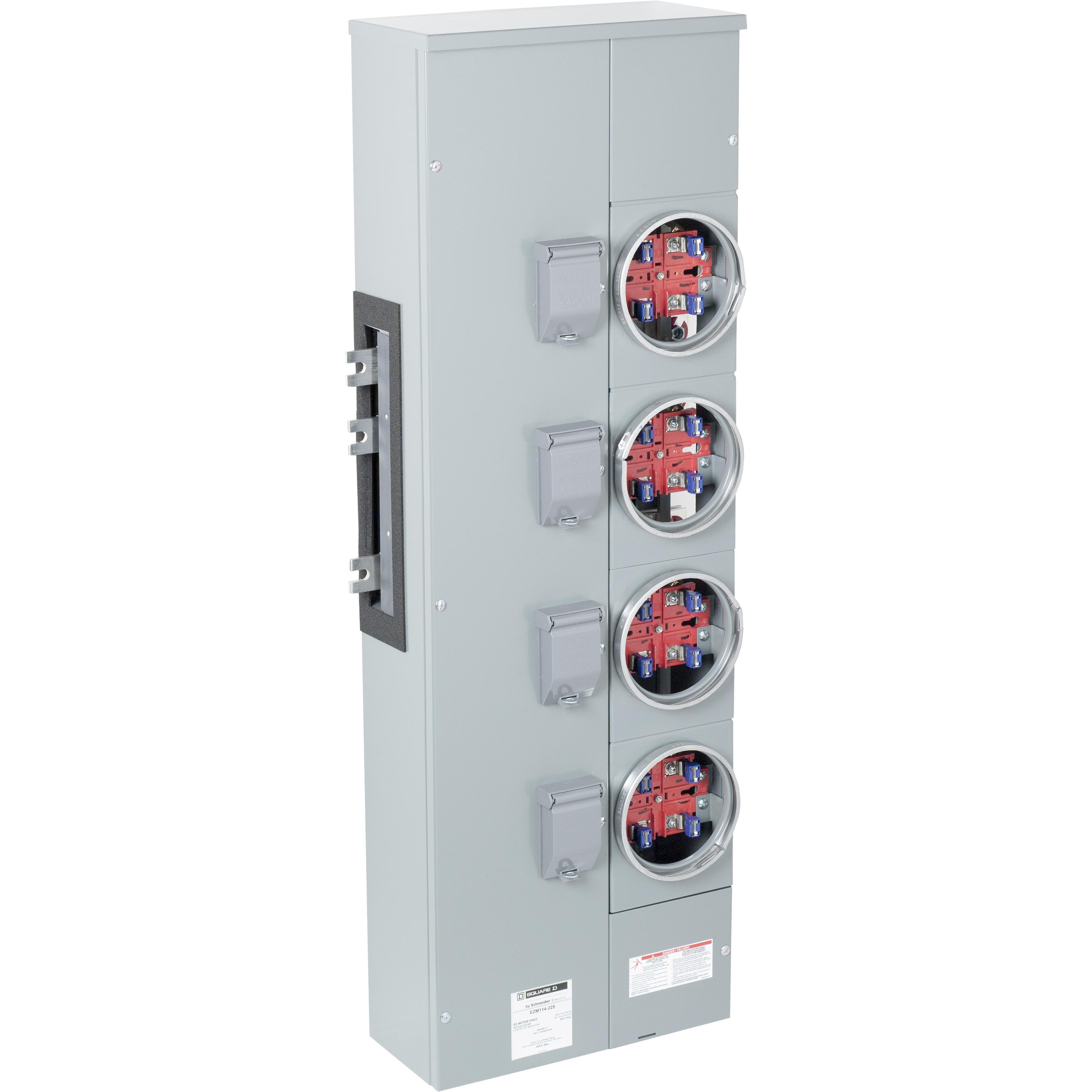 EZM114225X - Branch unit, EZ Meter-Pak, 225A, 4 x 4 jaw sockets, 120/240VAC, no bypass, ringed, 1200A Al/Cu busbar