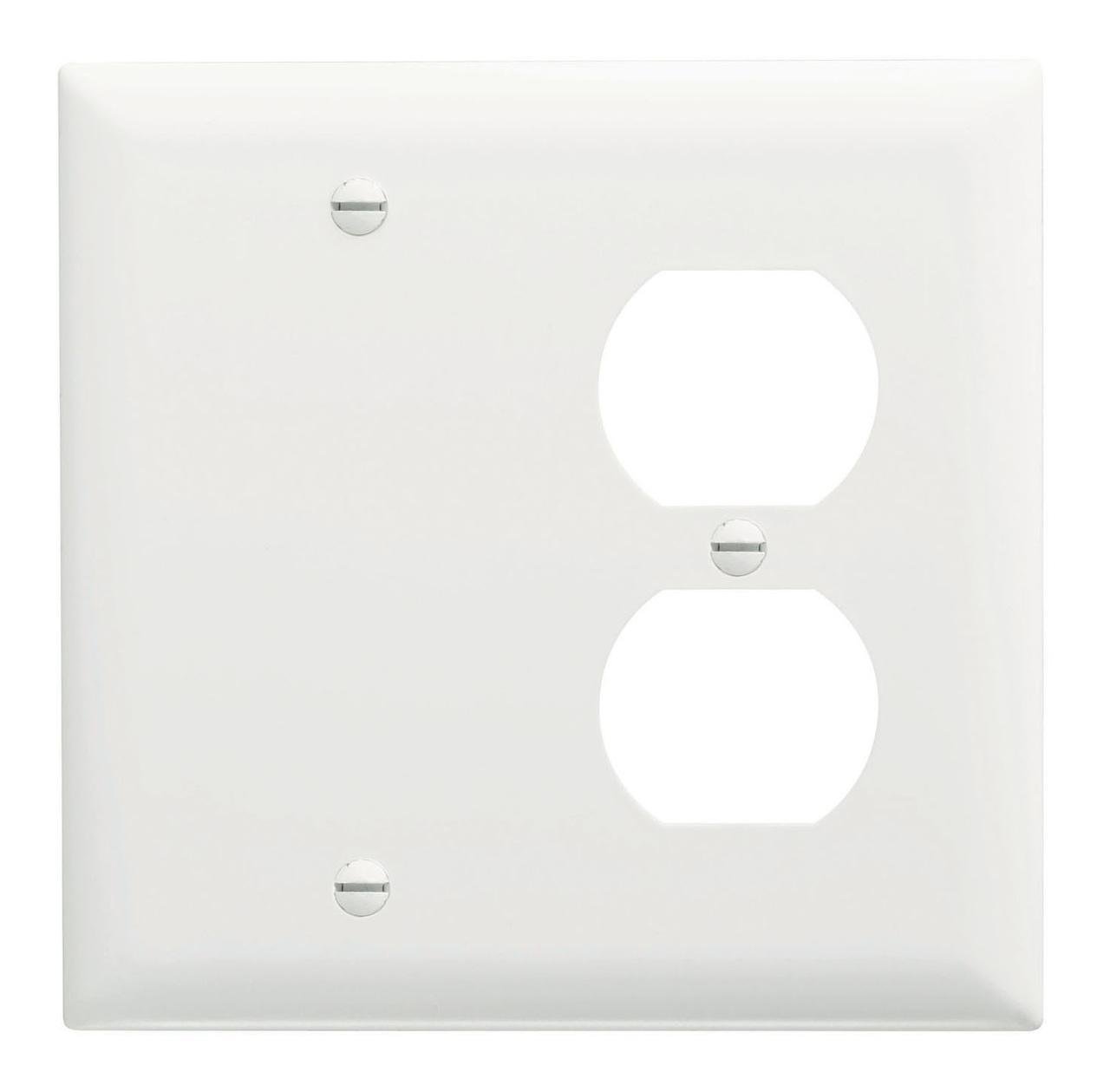 TP138-W - TradeMaster® 2-Gang Nylon Wall Plate, 1 Duplex Receptacle Opening, 1 Blank, White