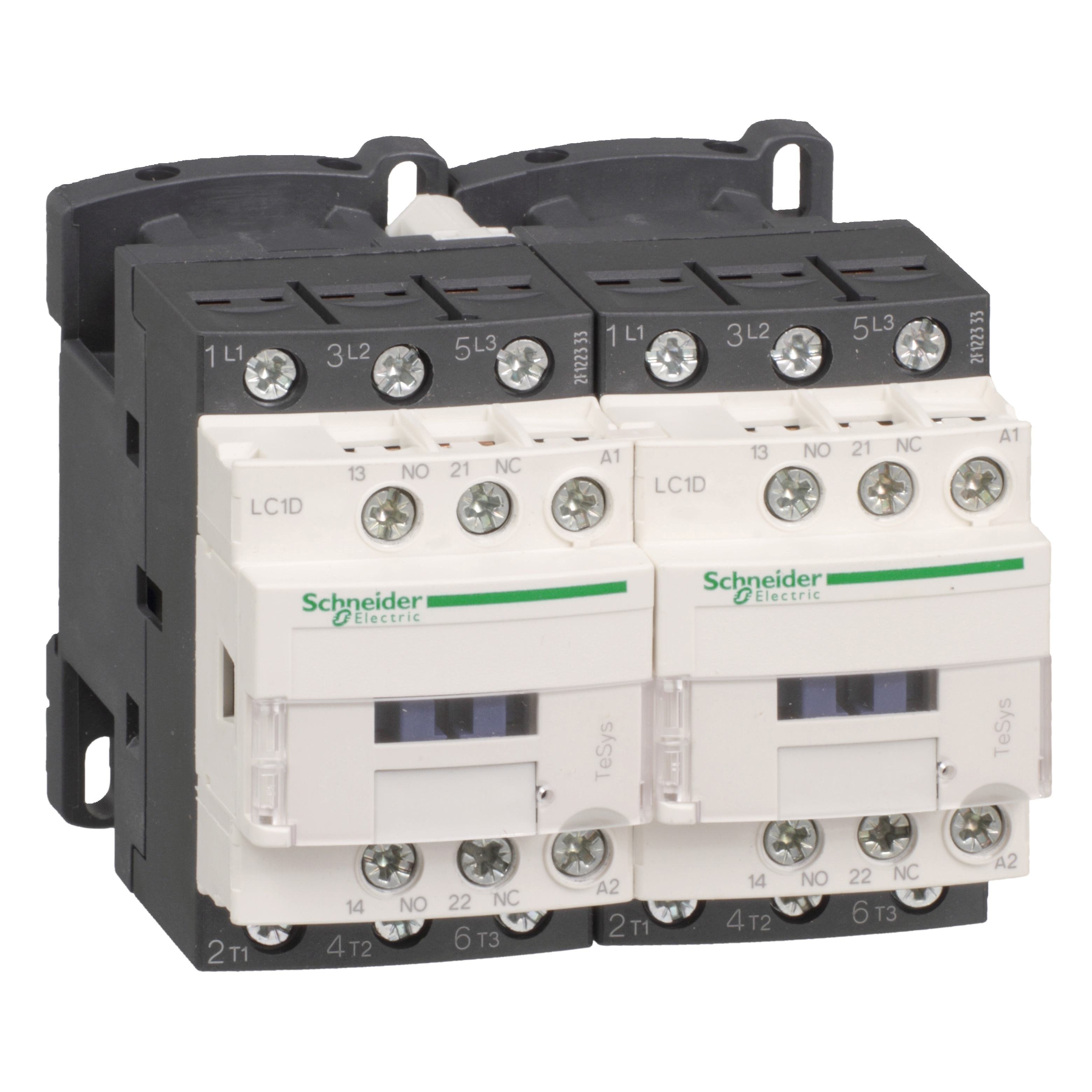 LC2D32G7 - TeSys Deca IEC contactor, 32 A, 3 P, 20 HP at 480 VAC, reversing, 120 VAC 50/60 Hz coil