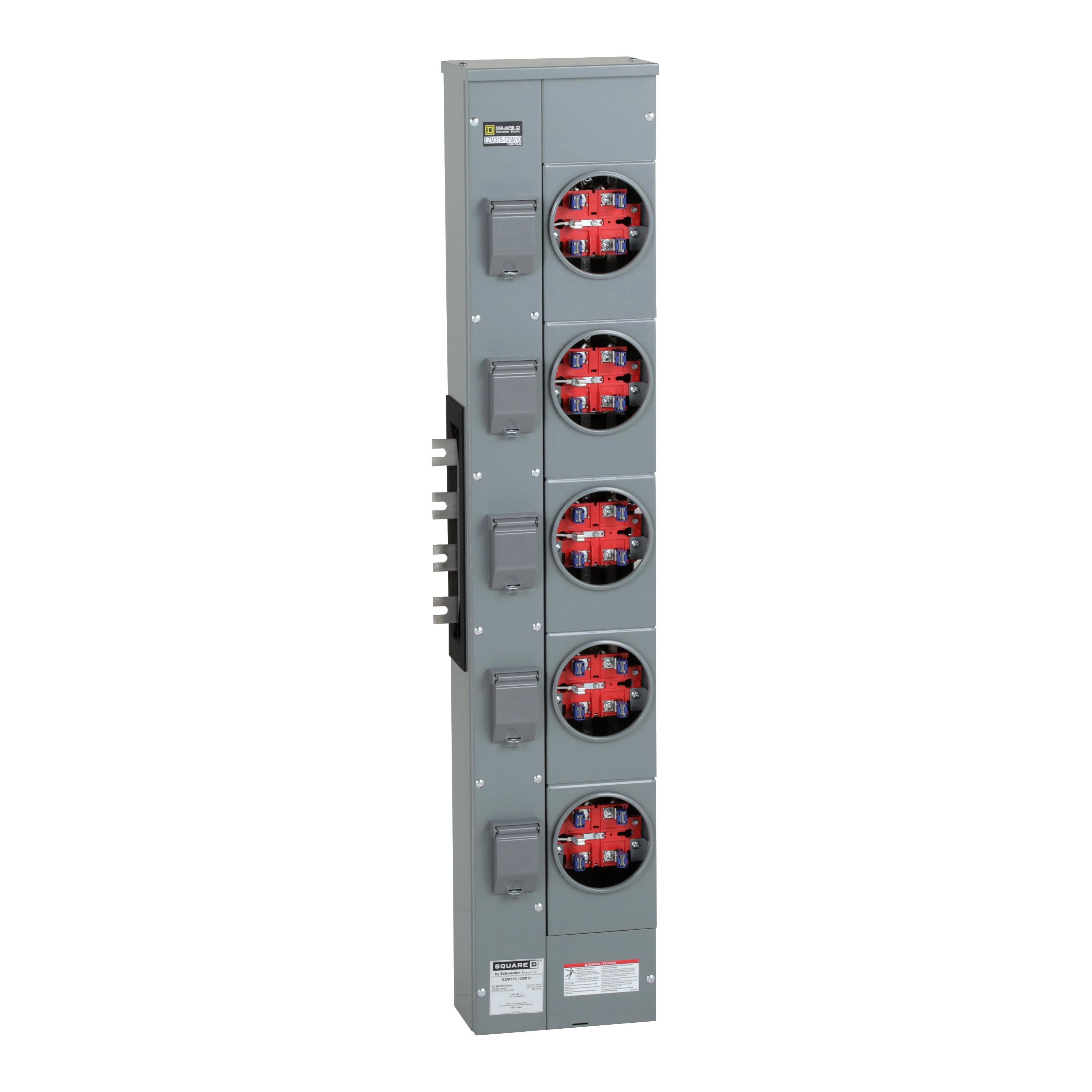 EZM315125M10 - Branch unit, EZ Meter-Pak, 125A, 5 x 5 jaw sockets, 208Y/120VAC, no bypass, ringed, 800A Al busbar, special