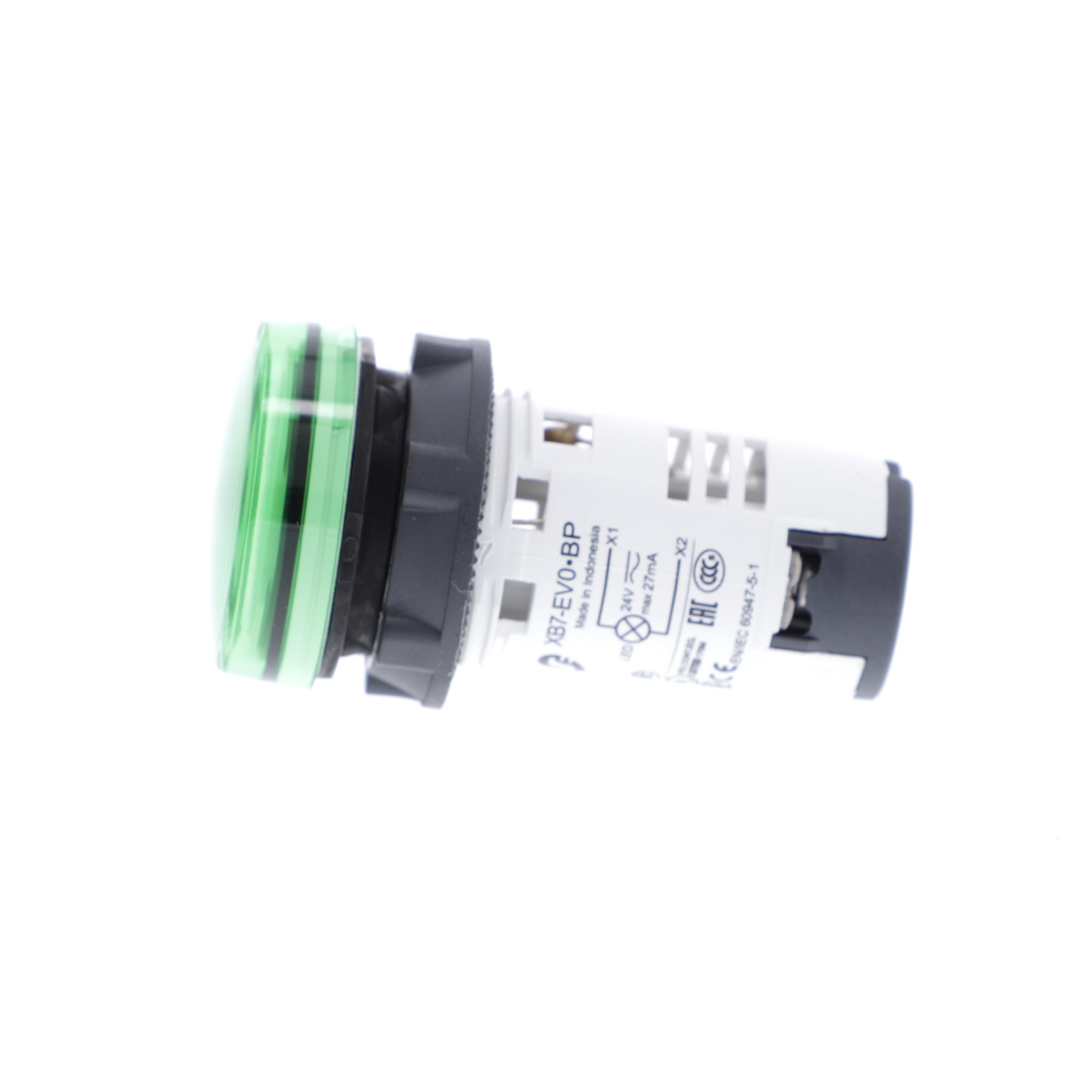 Picture of XB7EV03BP - Monolithic pilot light, Harmony XB7, plastic, green, 22mm, integral LED, 24V AC DC