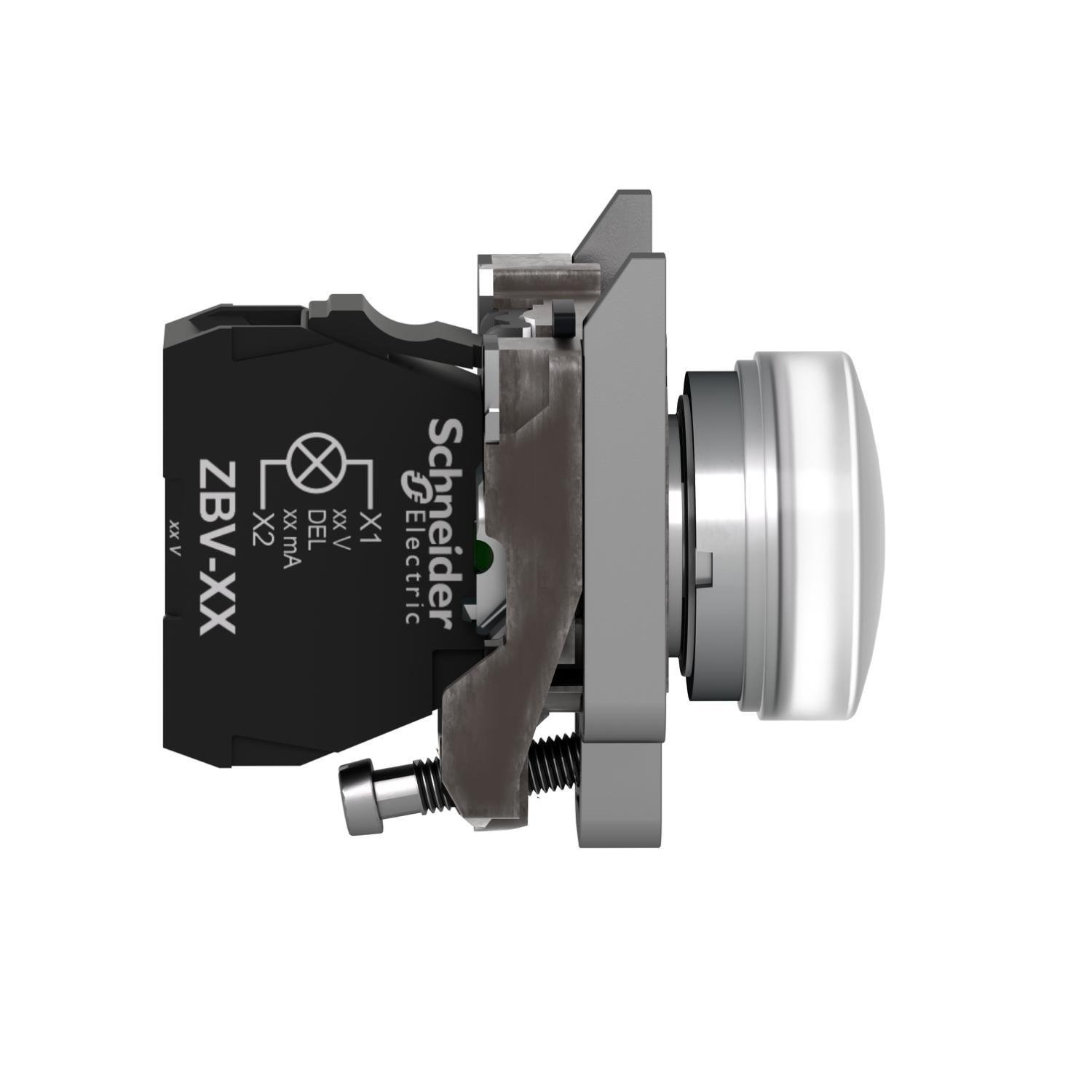 Picture of XB4BVB1 - Pilot light, Harmony XB4,metal, white, 22mm, universal LED, plain lens, 24V AC DC