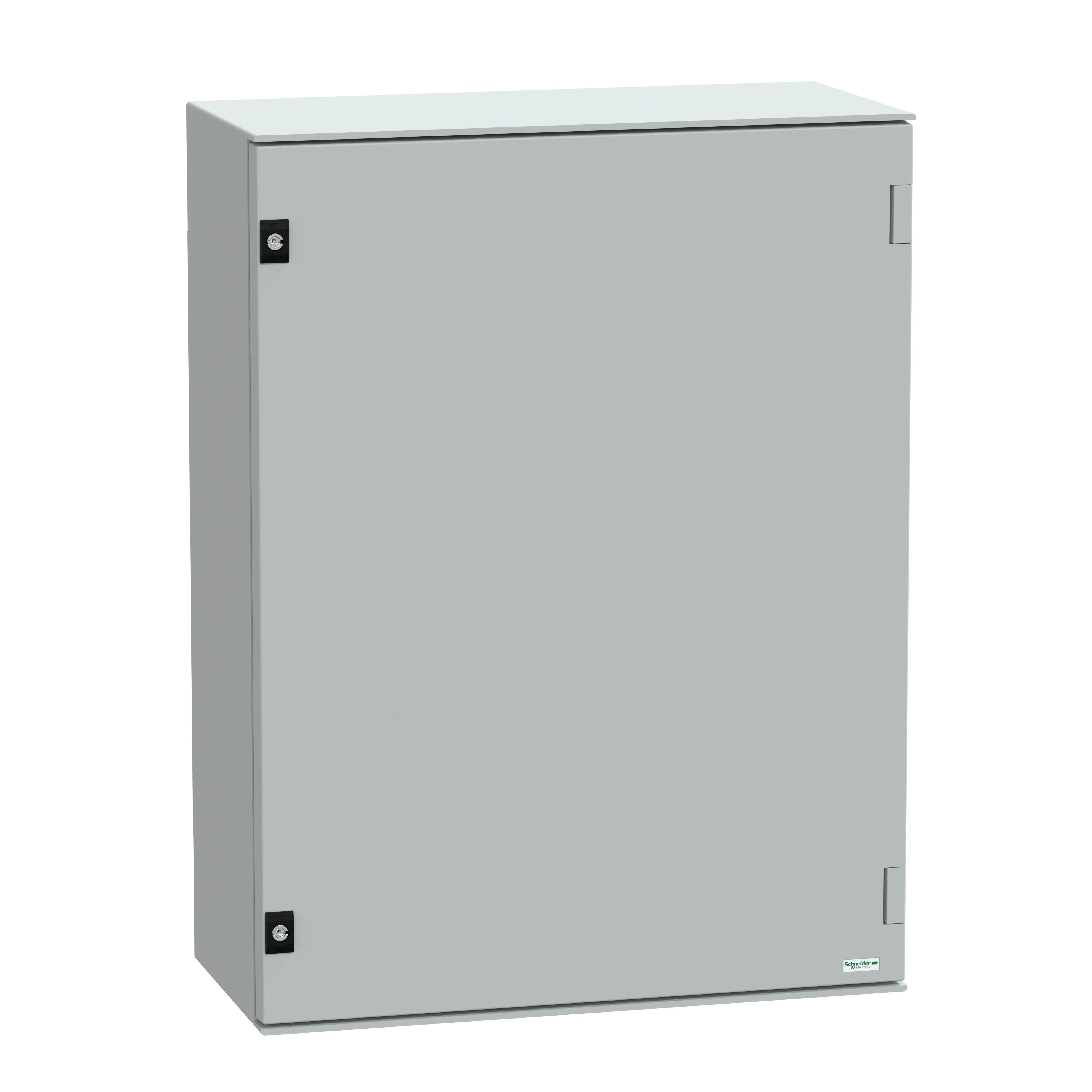 NSYPLM86G - Wall mounted polyester enclosure, PanelSeT PLM, plain door, 847x636x300mm, IP66, IK10, RAL 7035