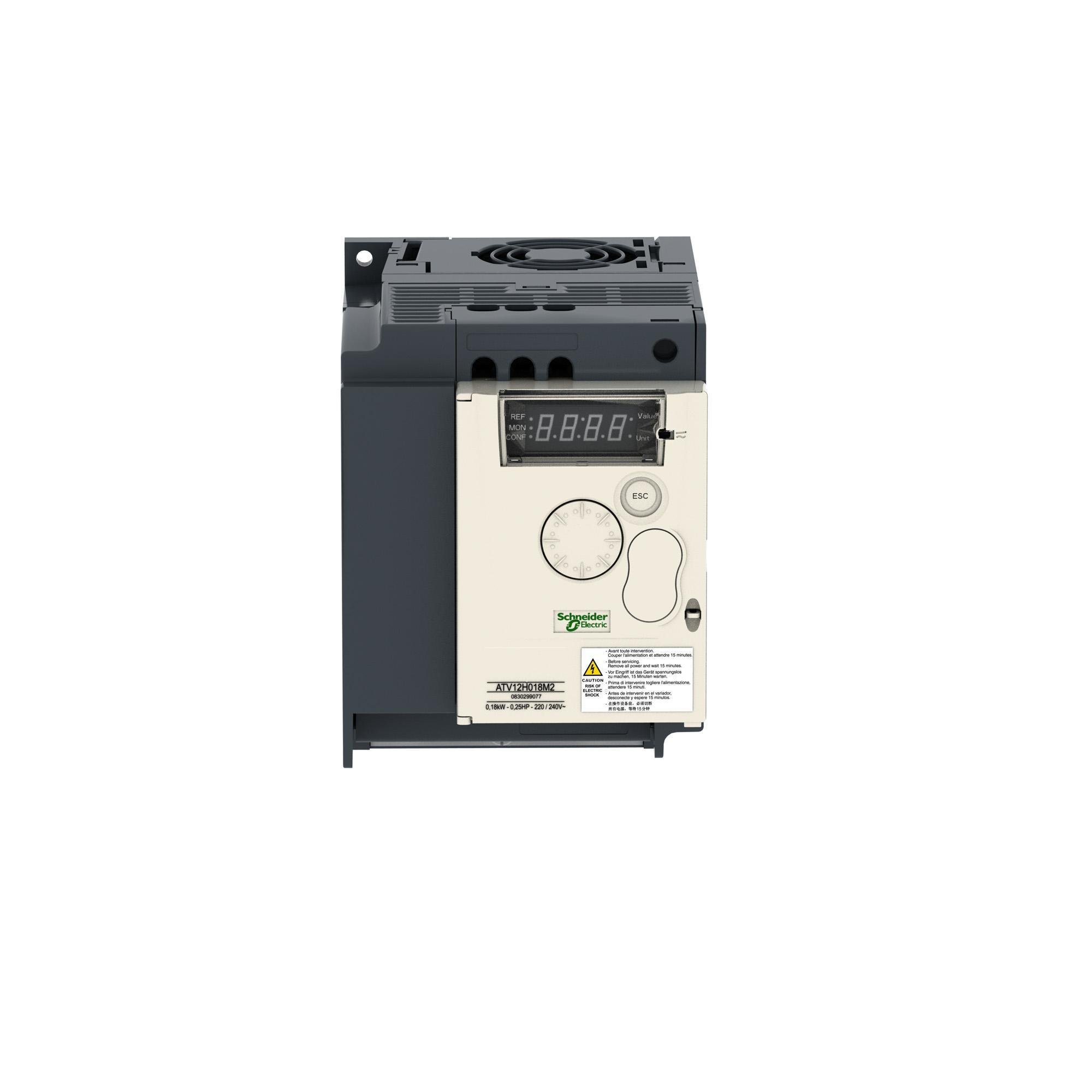 Picture of ATV12HU15M3 - variable speed drive, Altivar 12, 1.5kW, 2hp, 200 to 240V, 3 phases, with heat sink