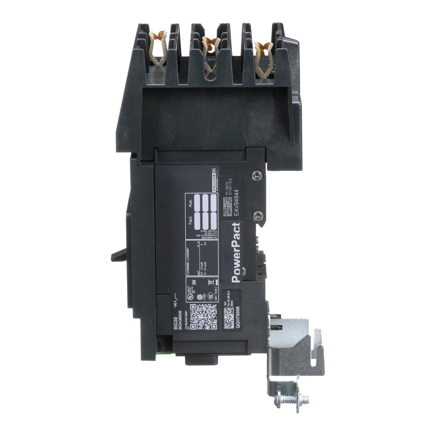 Picture of BGA36030 - Circuit breaker, PowerPacT B, 30A, 3 pole, 600Y/347VAC, 18kA, I-Line, thermal magnetic, 80%, ABC