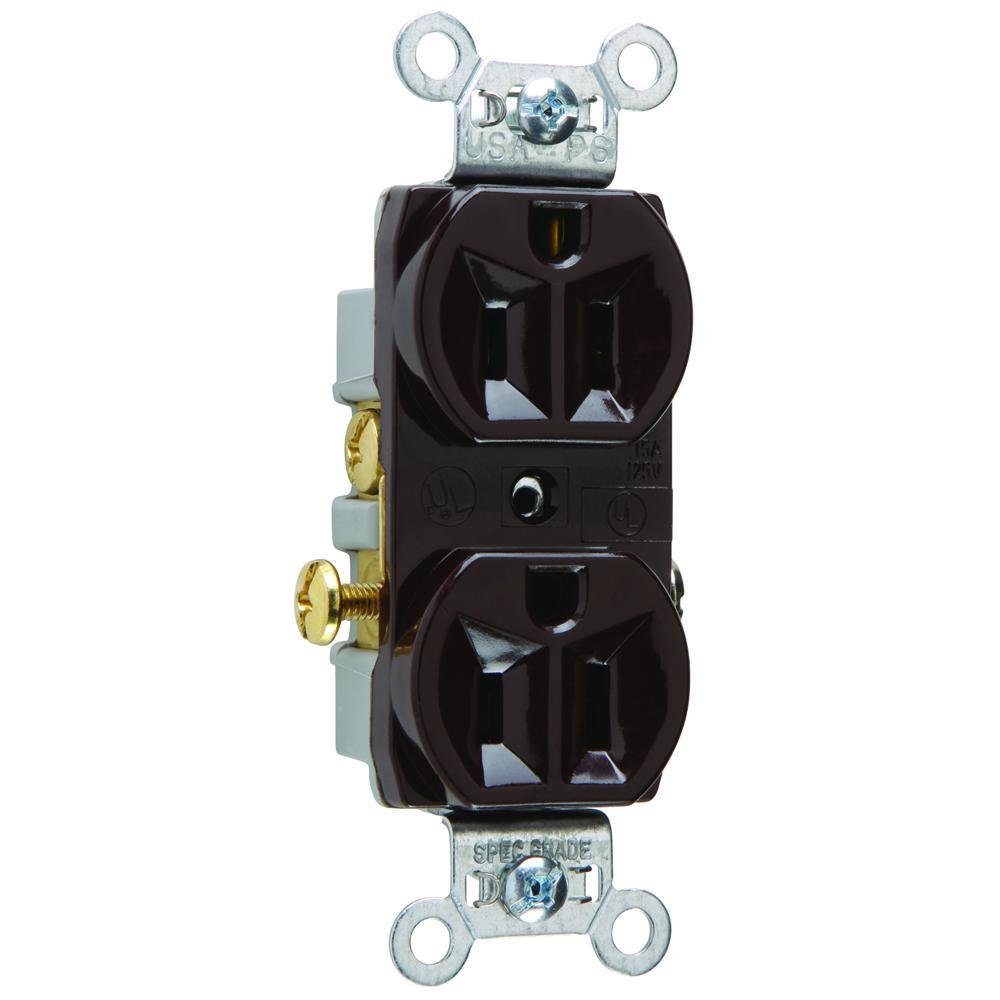 CR15 - 15A 125V Commercial Spec-Grade Duplex Receptacle, Side Wire, Brown