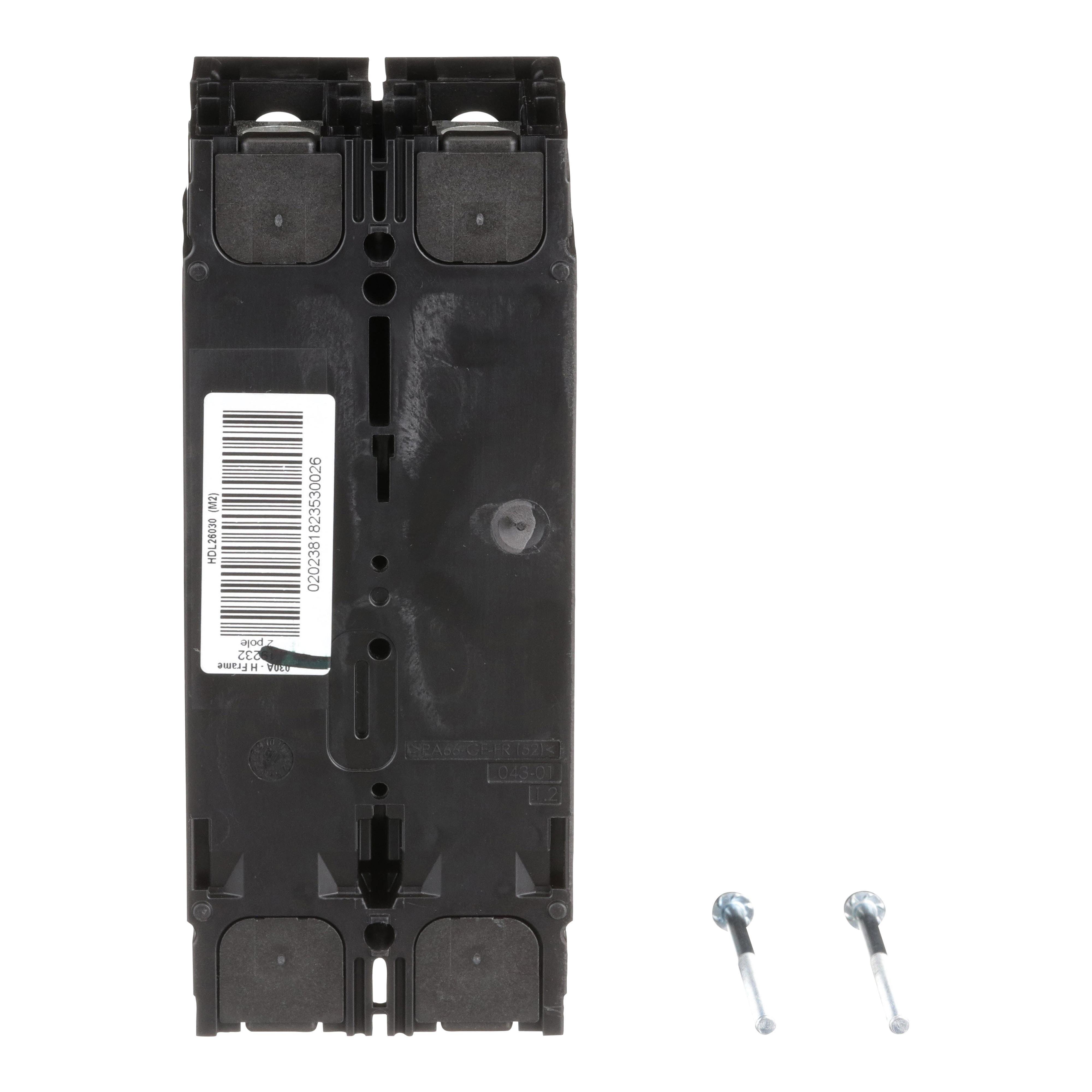 Picture of HDL26030 - Circuit breaker, PowerPacT H, 30A, 2 pole, 600VAC, 14kA, lugs, thermal magnetic, 80%