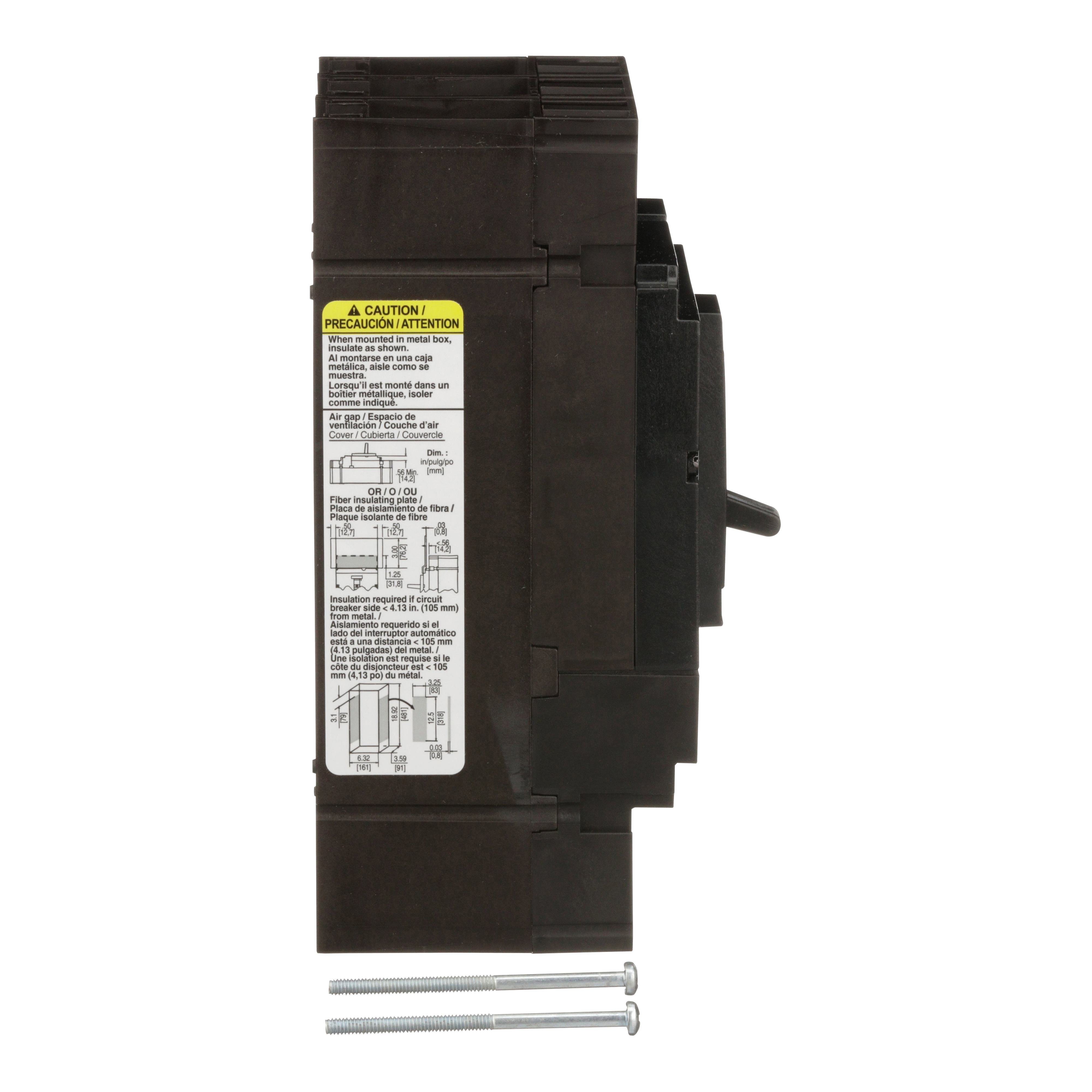 Picture of JGL36150 - Circuit breaker, PowerPacT J, 150A, 3 pole, 600VAC, 18kA, lugs, thermal magnetic, 80%