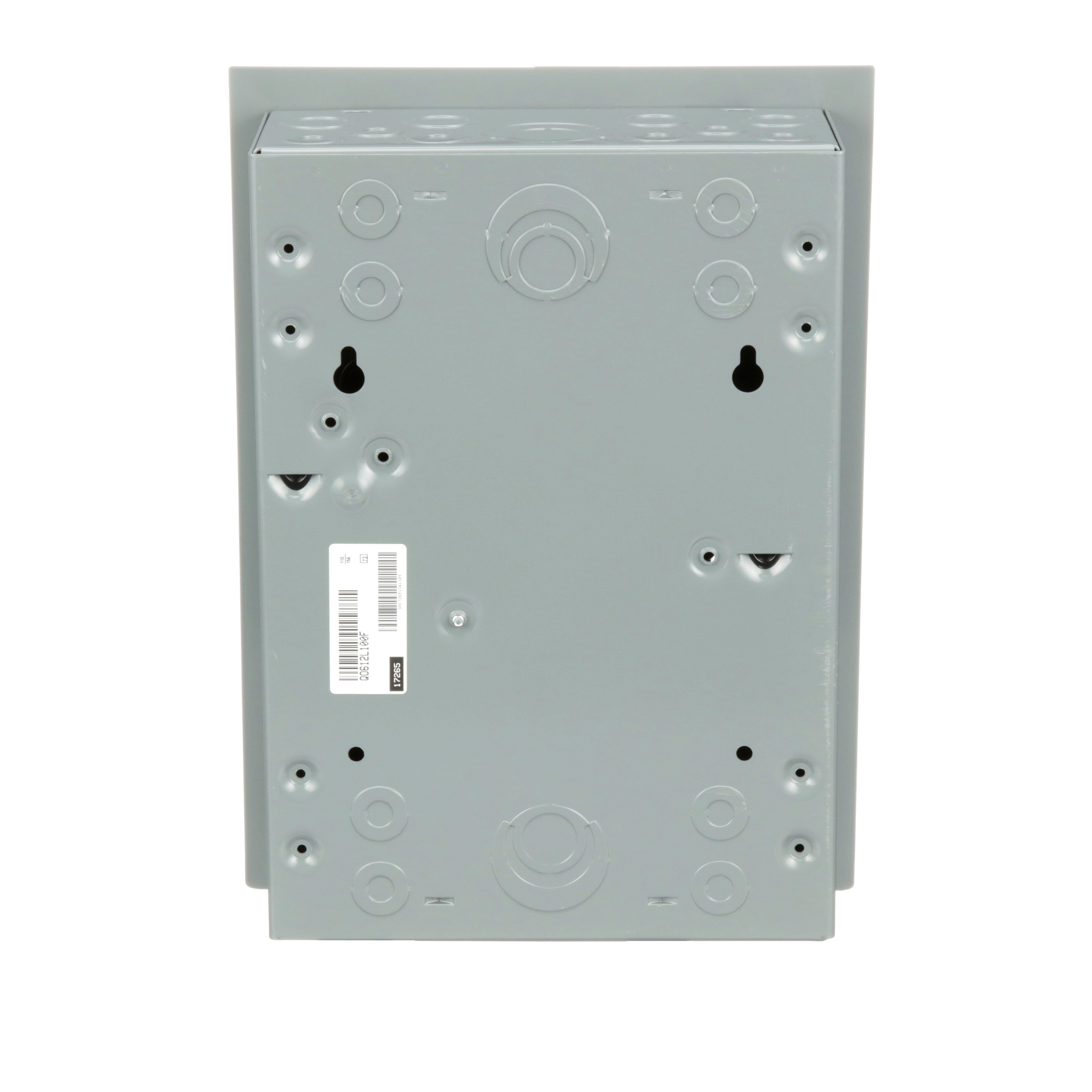 Picture of QO612L100F - Load center, QO, 1 phase, 6 spaces, 12 circuits, 100A fixed main lugs, NEMA1, flush cover