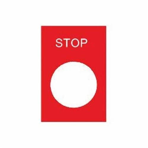 Picture of ZB2BY2304 - Marked legend, Harmony XAC, nameplate, 30x40mm, plastic, red, 22mm push button, white marked STOP