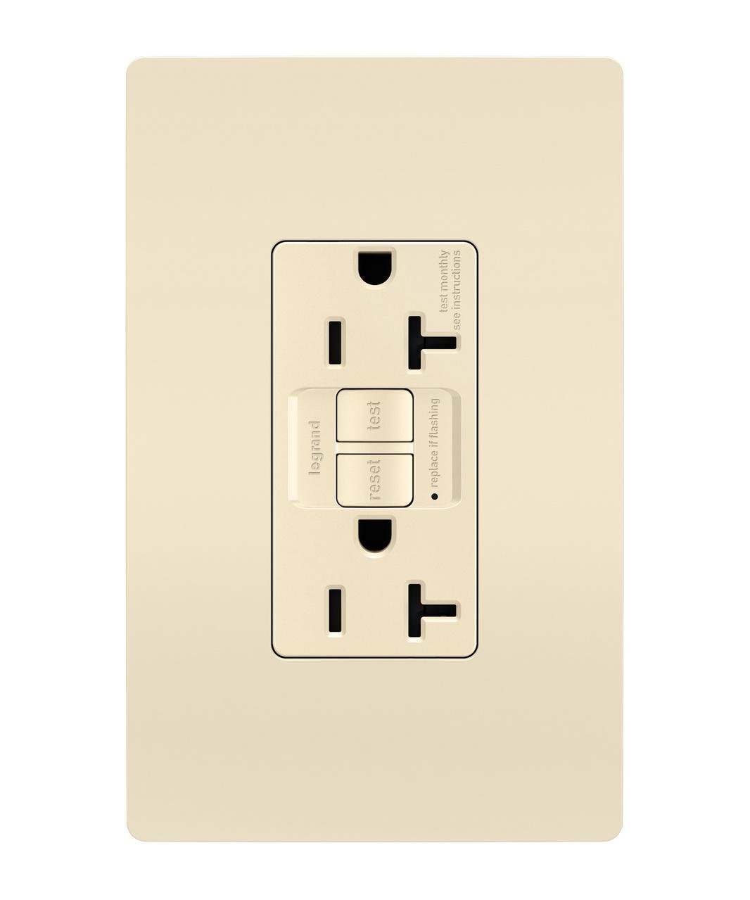 Picture of 2097-TRLA - radiant® Tamper-Resistant 20A Duplex Self-Test GFCI Receptacle with SafeLock® Protection, Light Almond