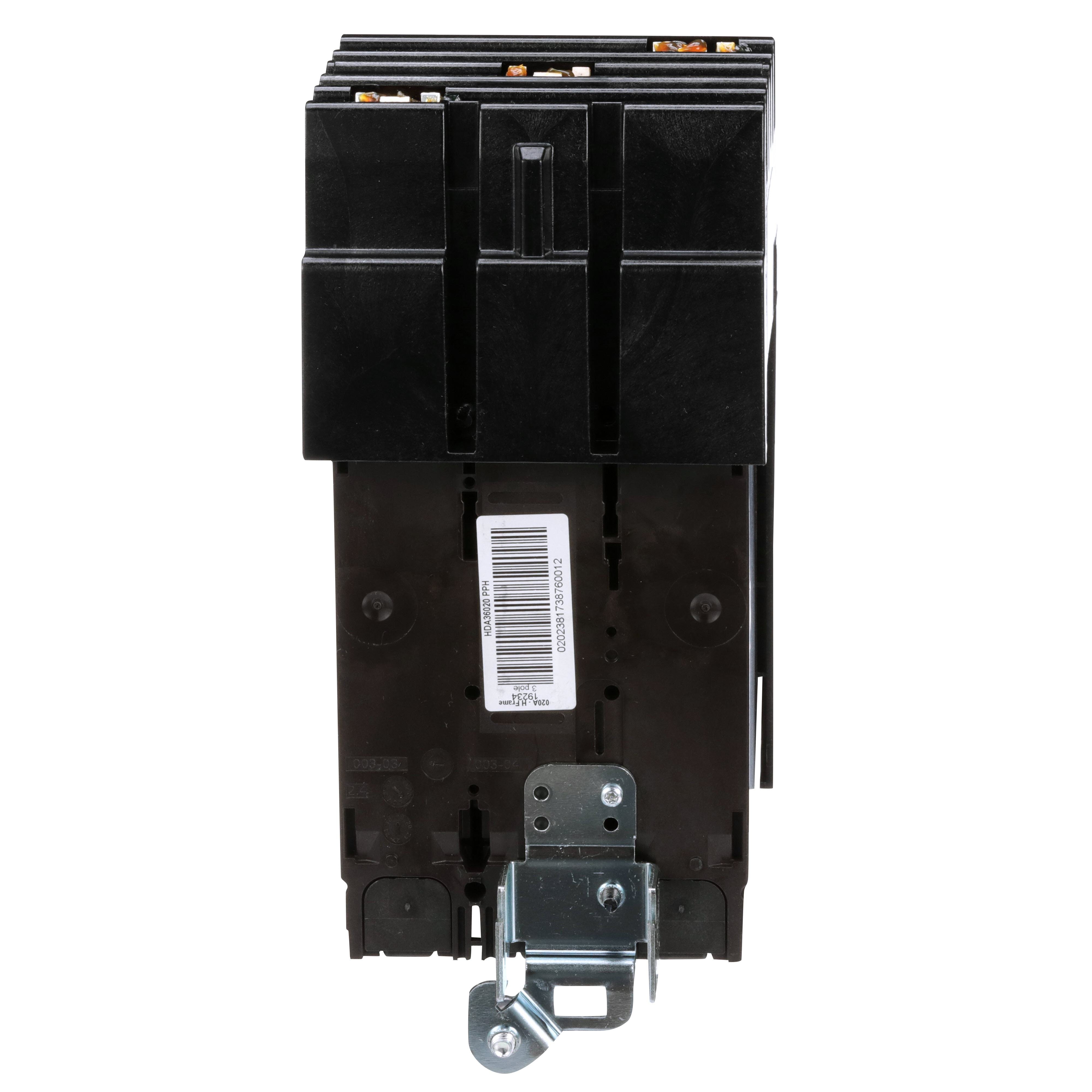 Picture of HDA36020 - Circuit breaker, PowerPacT H, 20A, 3 pole, 600VAC, 14kA, I-Line, thermal magnetic, 80%, ABC