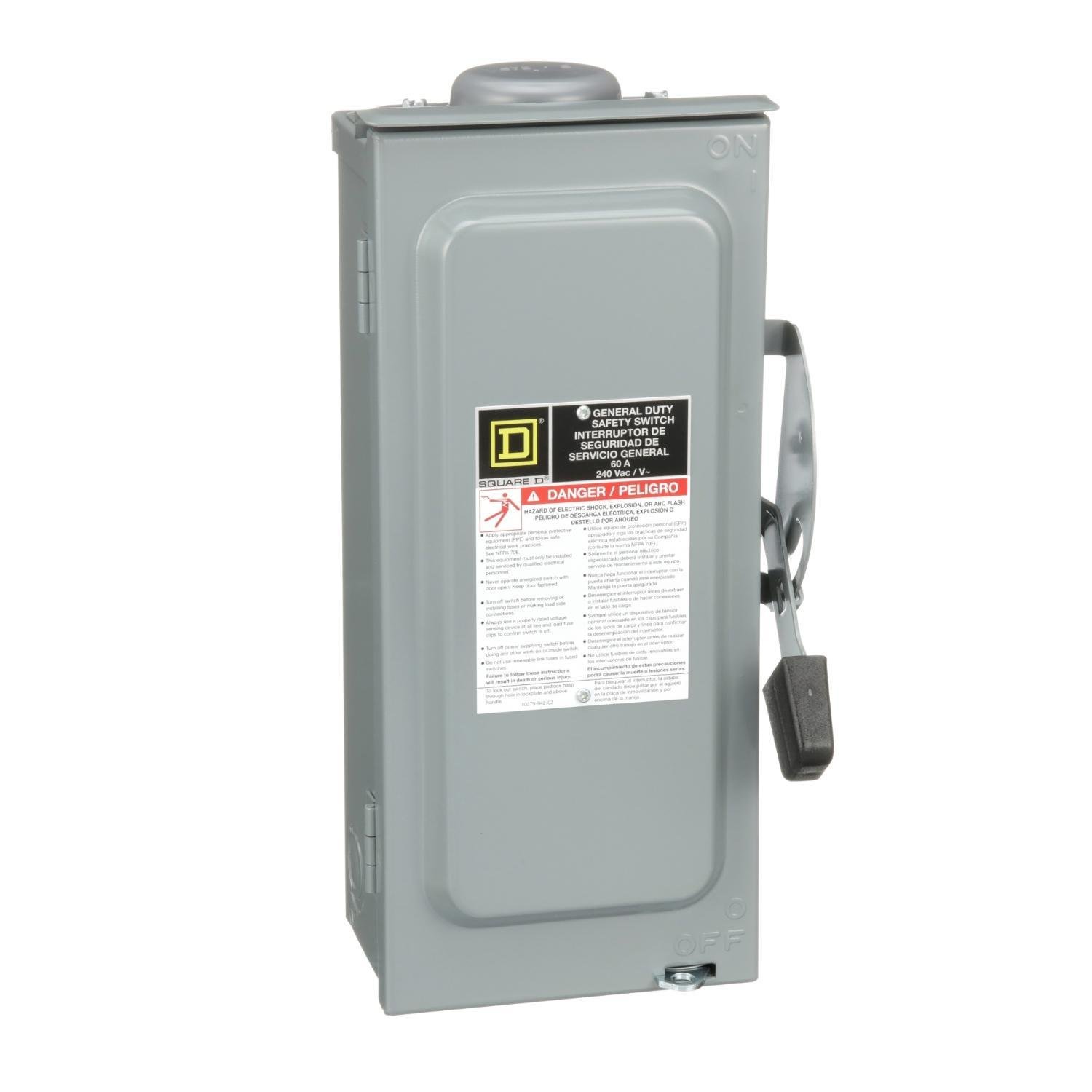 Picture of D222NRB - Safety switch, general duty, fusible, 60A, 2 pole, 15hp, 240VAC, NEMA 3R, bolt on provision, neutral factory installed