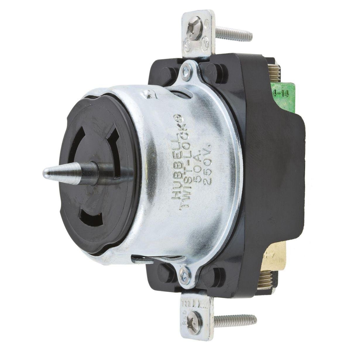 Picture of CS8269 - Locking Devices, Twist-Lock®, Industrial, Receptacle, 50A, 250V, 2-Pole 3-Wire Grounding, Non-NEMA, Screw Terminal, Black