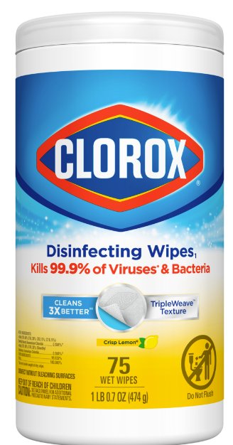 75CT - Clorox Disinfecting Wipes, Bleach Free Cleaning, Crisp Lemon, 75 Count