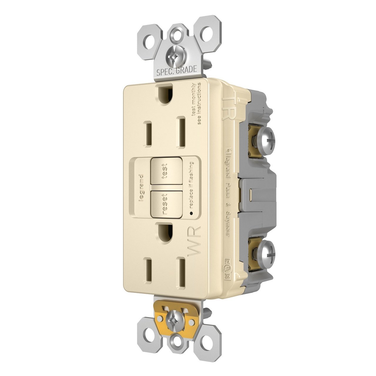 Picture of 1597-TRWRLA - radiant® Tamper-Resistant Weather-Resistant 15A Duplex Self-Test GFCI Receptacles with SafeLock® Protection, Light Almond