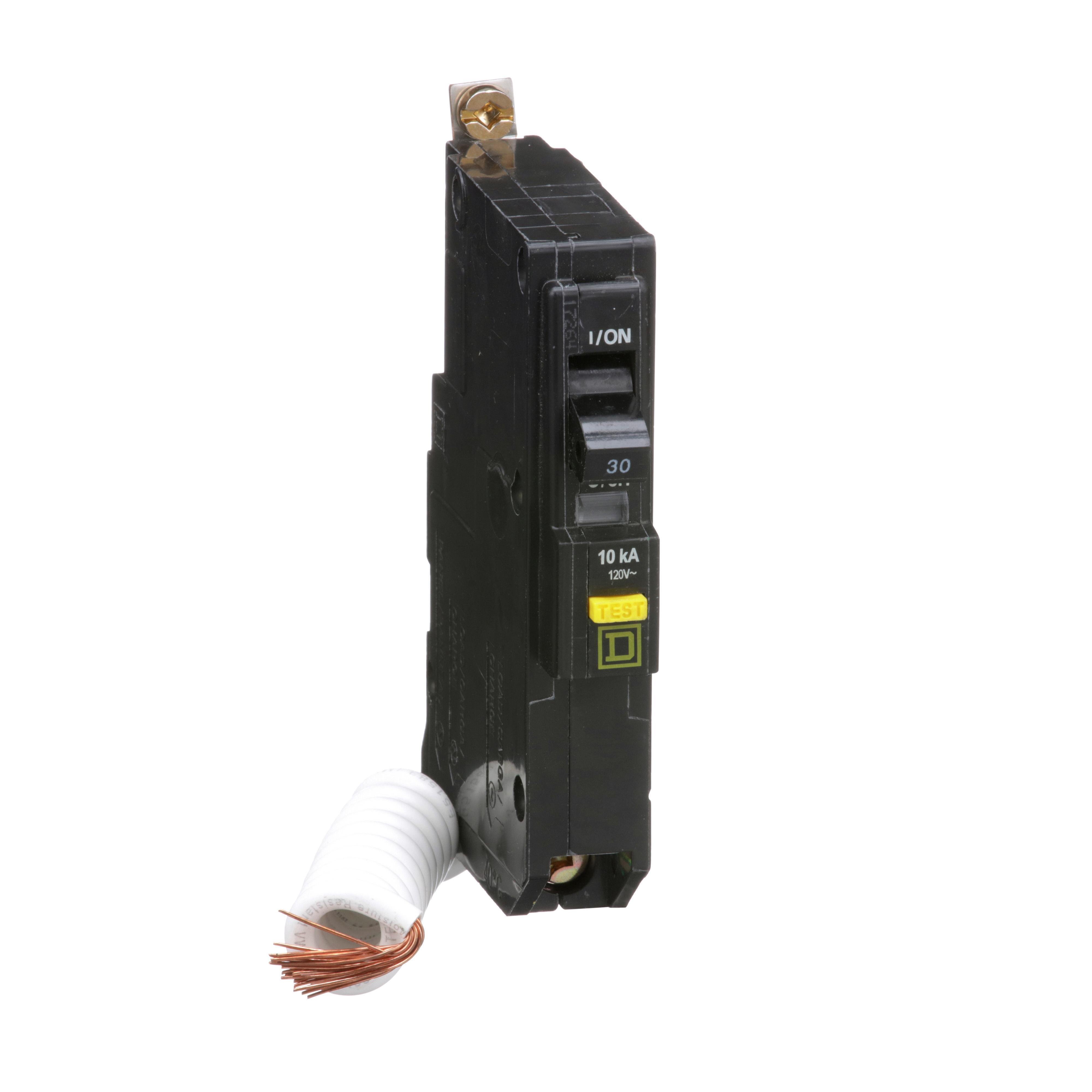 QOB130GFI - [TAA] Mini circuit breaker, QO, 30A, 1 pole, 120VAC, 10kA, bolt on, 6mA grd fault A, pigtail