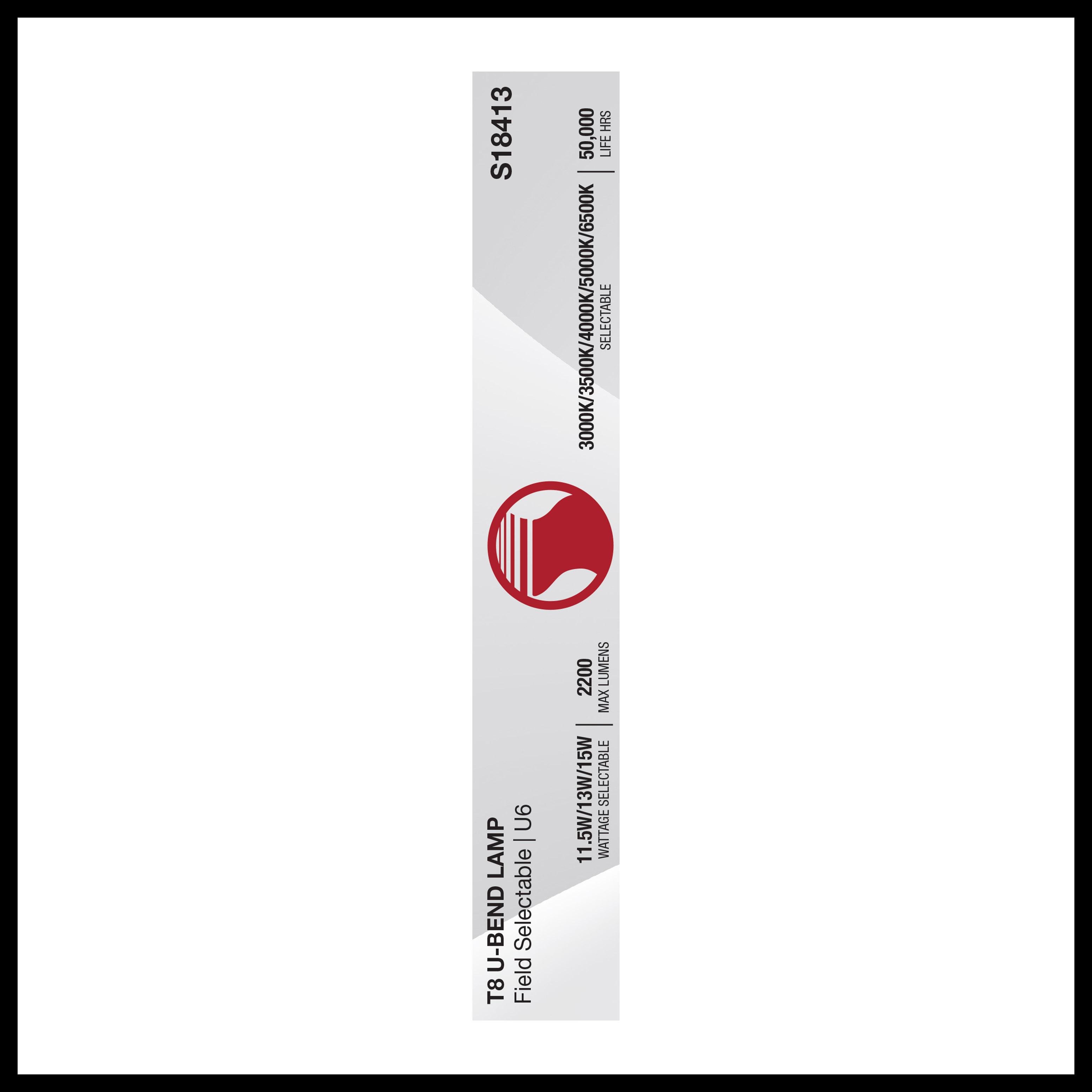 Picture of 11.5/13/15 Wattage Selectable T8 U-Bend LED - 30K/35K/40K/50K/65K CCT Selectable - 6-Inch - Frost Finish - 120-277 Range Voltage