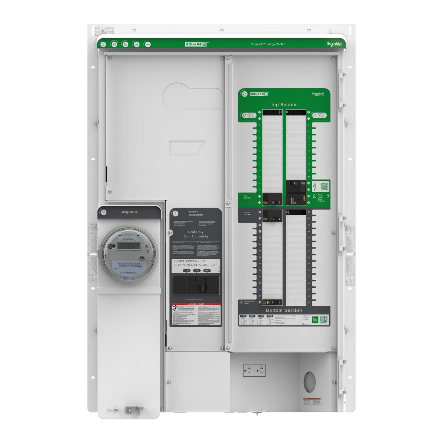 Picture of QOWC60M200PFY - Energy center, QO, 1 phase, 61 available circuits, 200A, PoN, ringed socket, semiflush, UG, solar, battery, gen ready