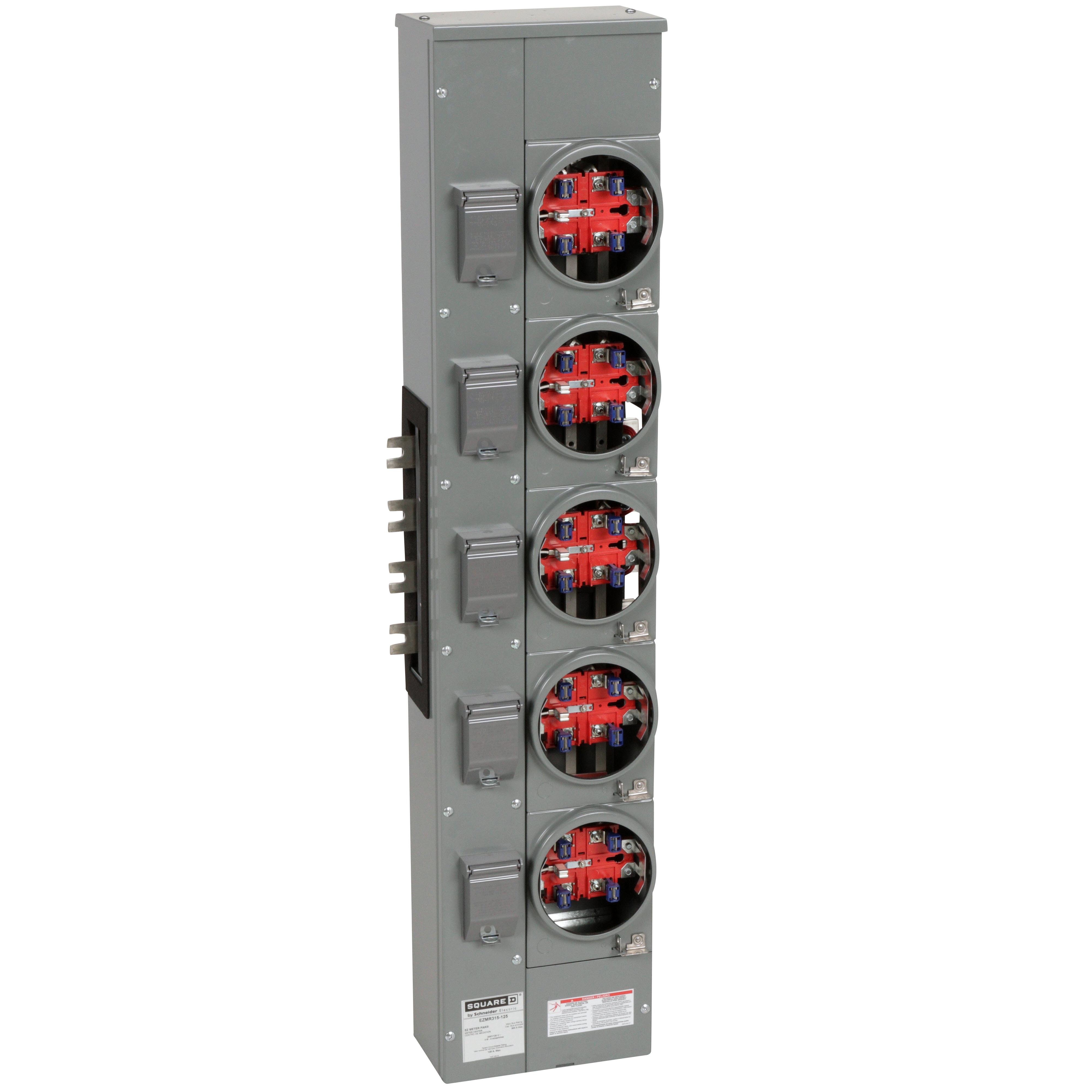 EZMR315125 - Branch unit, EZ Meter-Pak, 125A, 5 x 5 jaw sockets, 208Y/120VAC, no bypass, ringless, 800A Al busbar