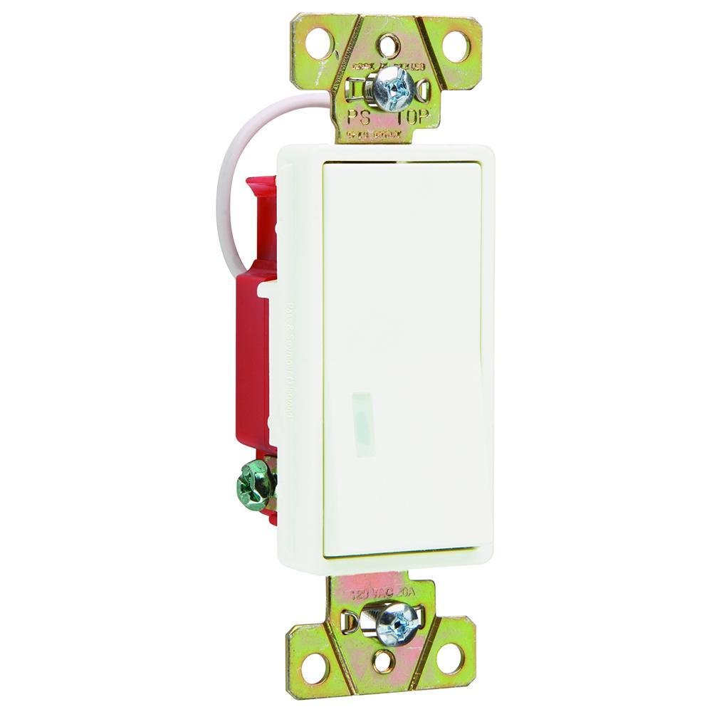 2629-W - 20A 120V Specification Grade Single Pole Pilot Lighted Paddle Switch (Lighted When On), White