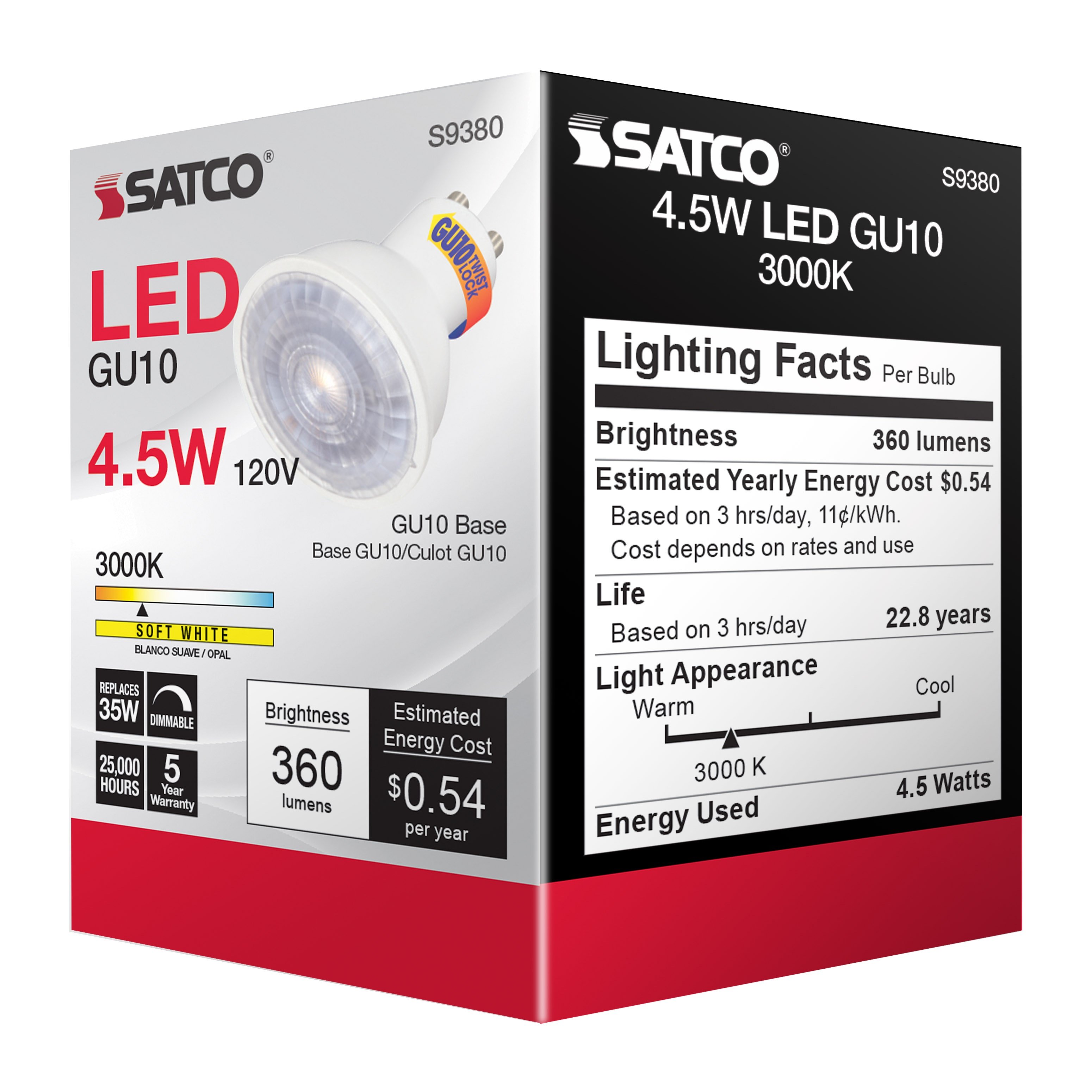 Picture of S9380 - 4.5 Watt - LED MR16 - 3000K - 40 deg. Beam Angle - GU10 base - 120 Volt