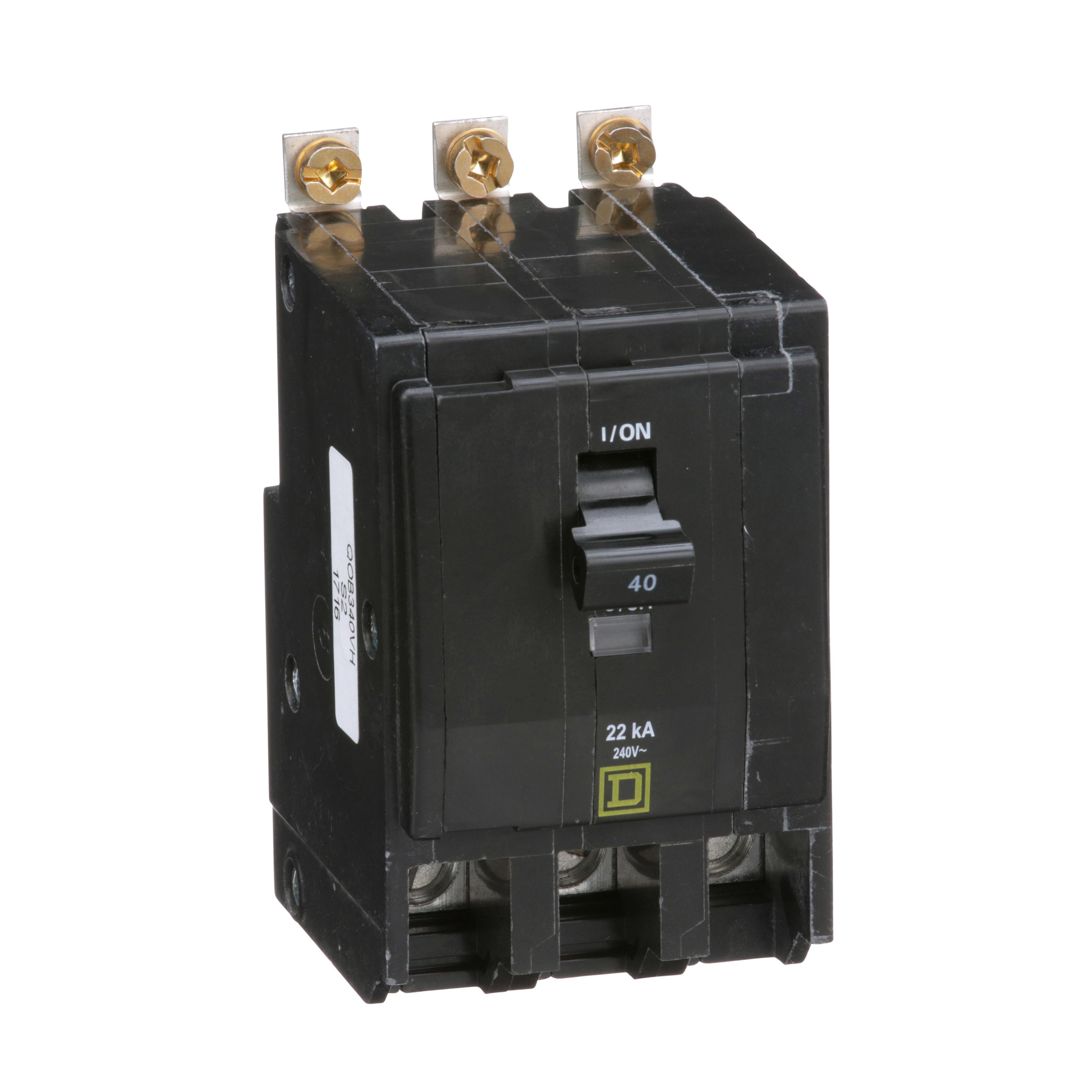Picture of QOB340VH - Mini circuit breaker, QO, 40A, 3 pole, 120/240VAC, 22kA, bolt on