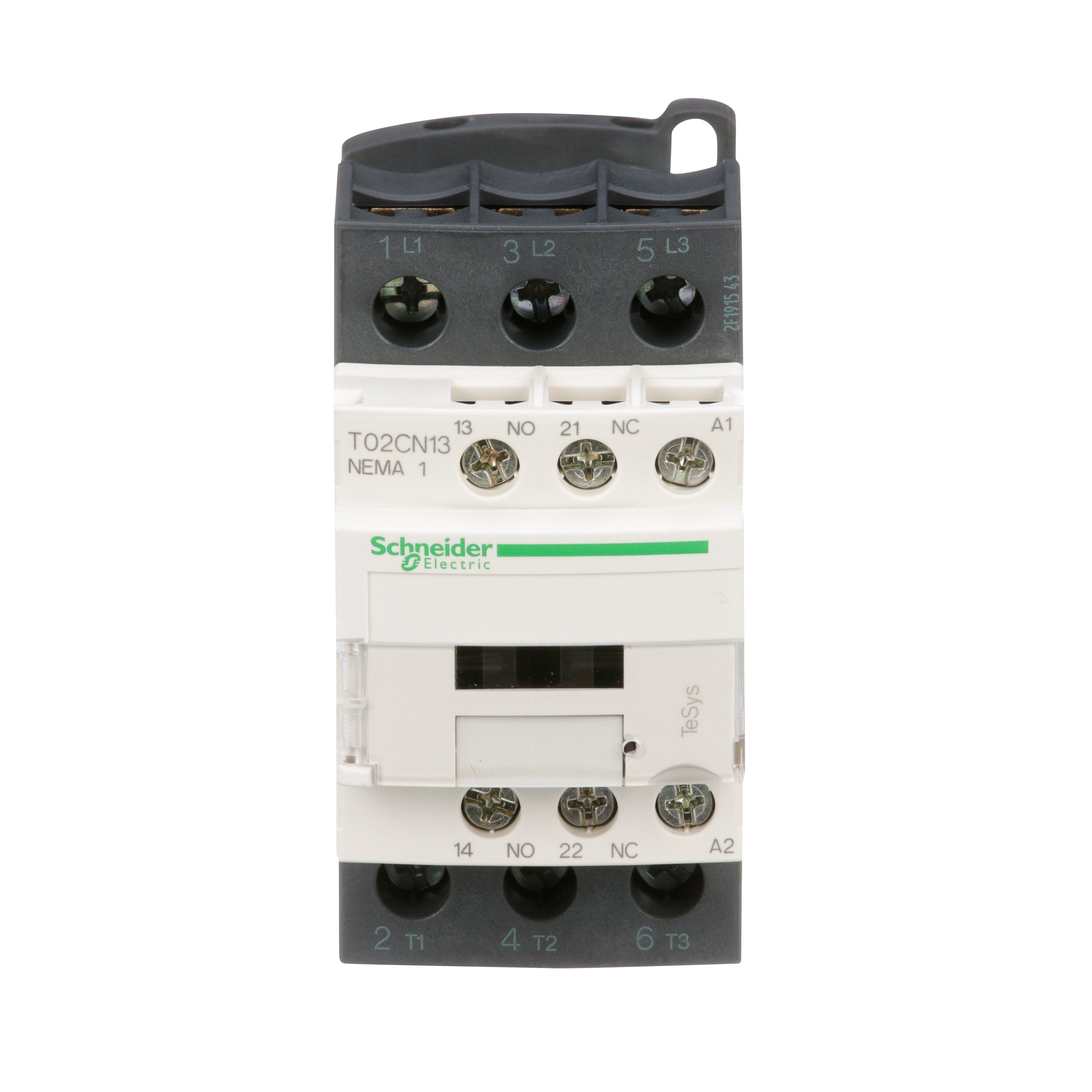 Picture of T02CN13G7 - Contactor, Tesys N Contactors, nonreversing, 3P, 3phase, 27A, 10HP at 460VAC, NEMA size 1, 120VAC coil at 50/60Hz, open