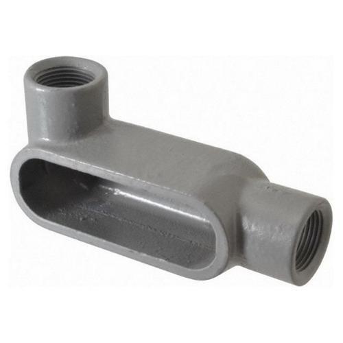 LL47 - OZ-Gedney Type LL Conduit Body, 1-1/4 IN Hub, Form: 7, Length: 6-1/2 IN, 3-3/16 IN Width, 2-5/16 IN Height, Iron, Finish: Zinc Electroplated With Aluminum Enamel, Gray, Connection: Tapered FNPT, 3 (2 AWG) Conductors, 19.5 CU-IN Volume, Third Party 