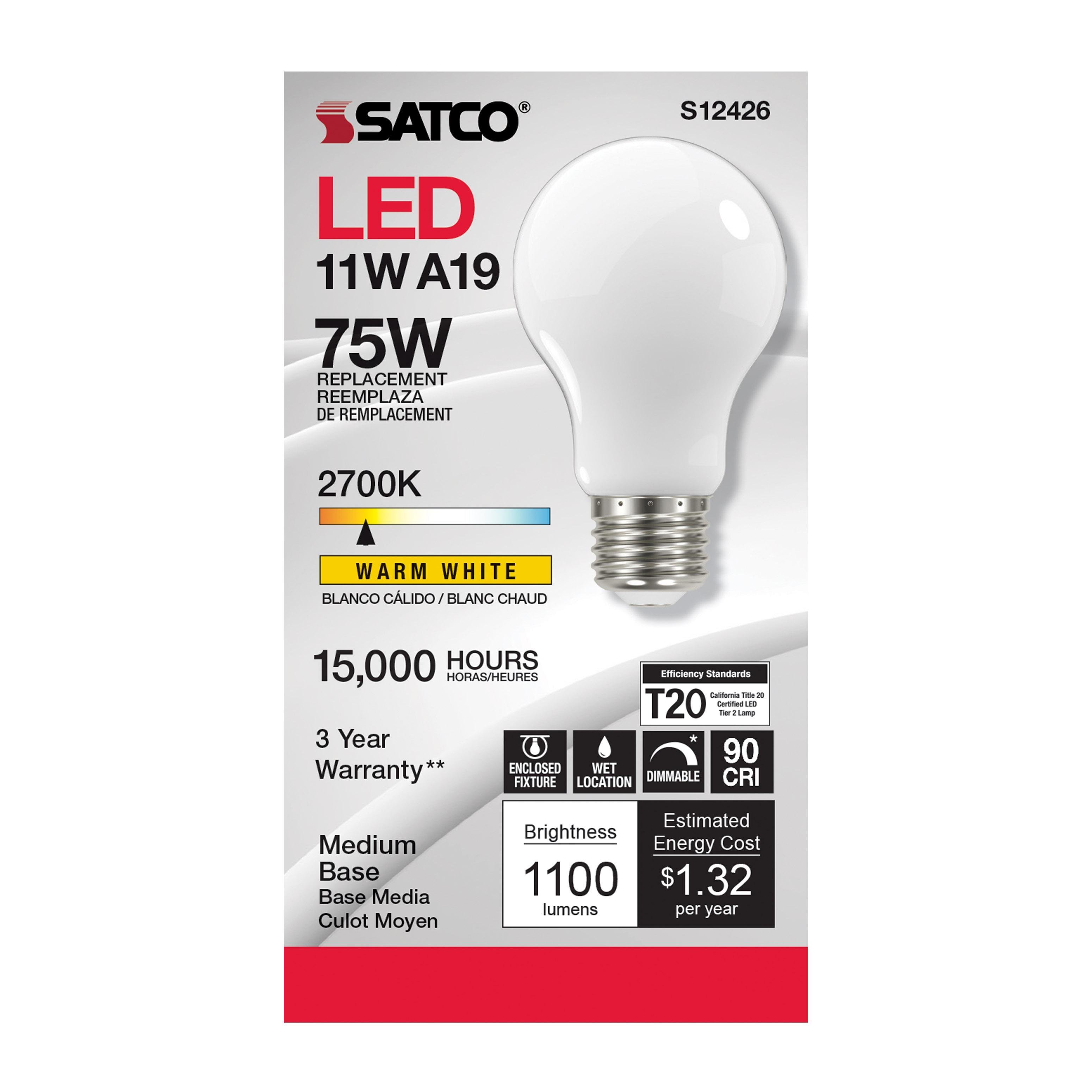 Picture of S12426 - 11 Watt LED A19 - Soft White - Medium Base - 2700K - 90 CRI - 120 Volt
