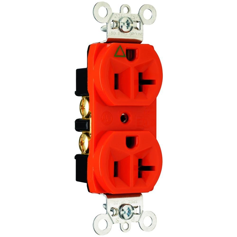 IG5362 - 20A 125V Heavy Duty Spec-Grade Isolated Ground Duplex Receptacle, Back and Side Wire, Orange