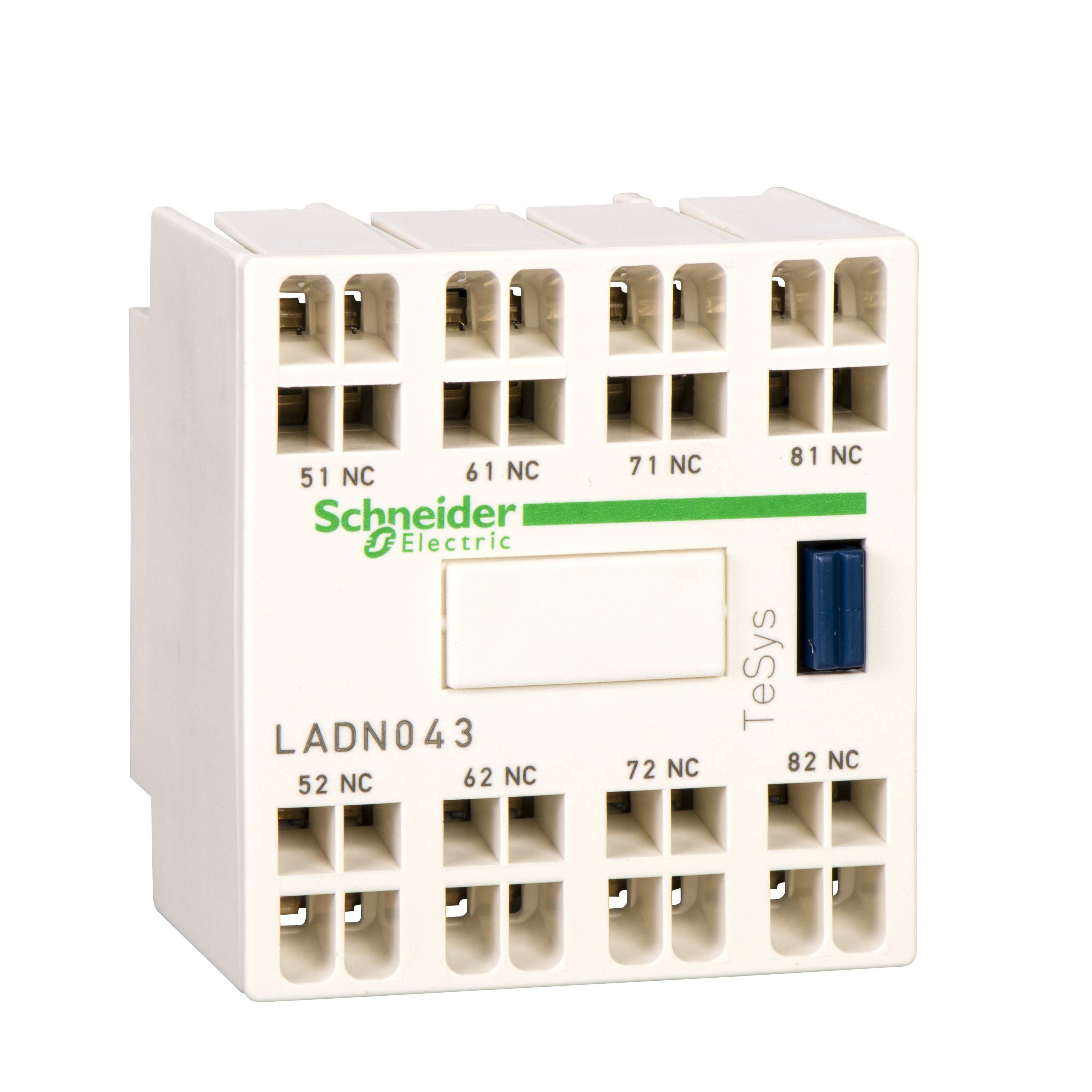 Picture of LADN403 - Auxiliary contact block, TeSys Deca, 4NO, front mounting, spring terminals