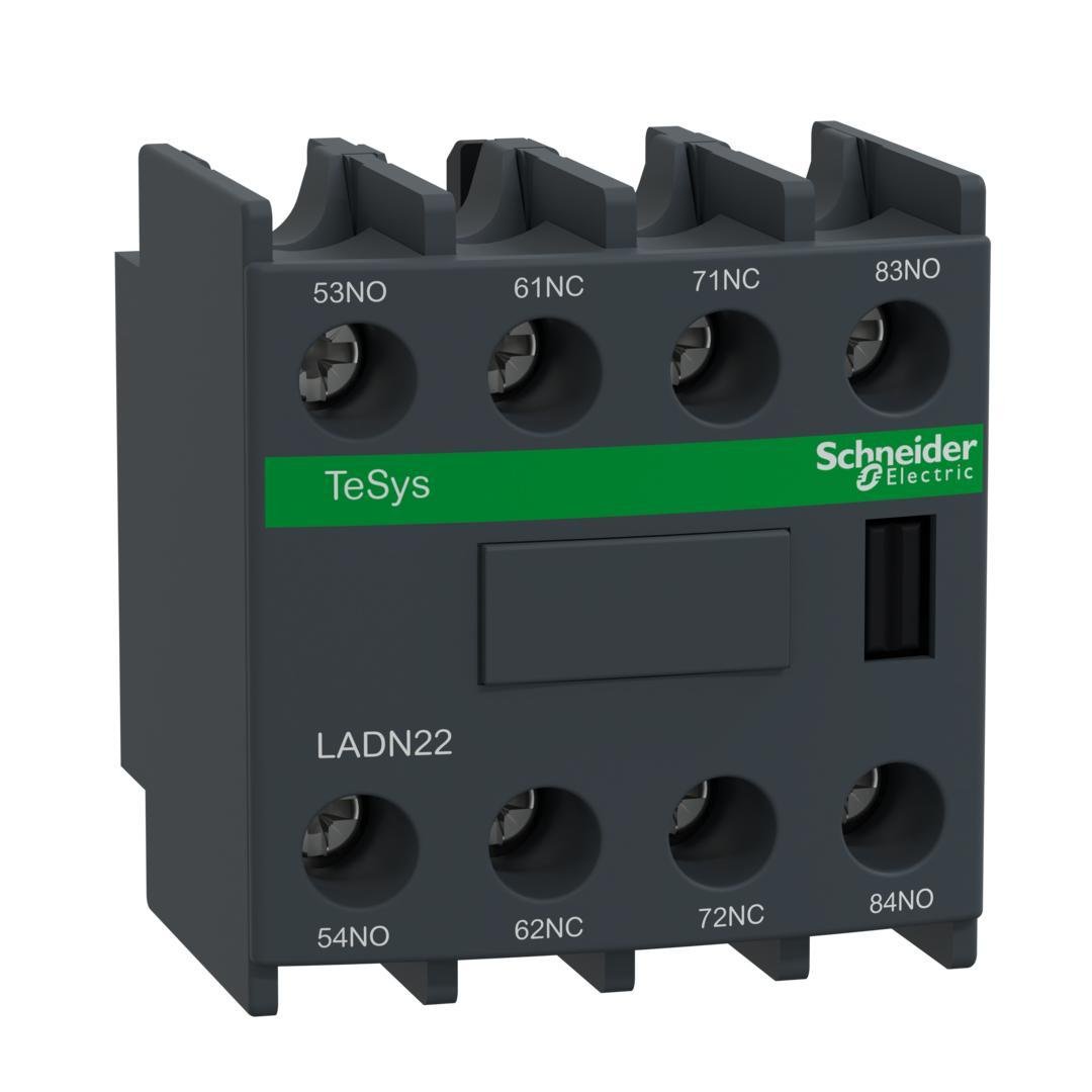 Picture of LADN22 - TeSys Deca, auxiliary contact block, 2 NO and 2 NC, top mount, screw clamp terminals, for LC1D09 to LC1D150 contactors