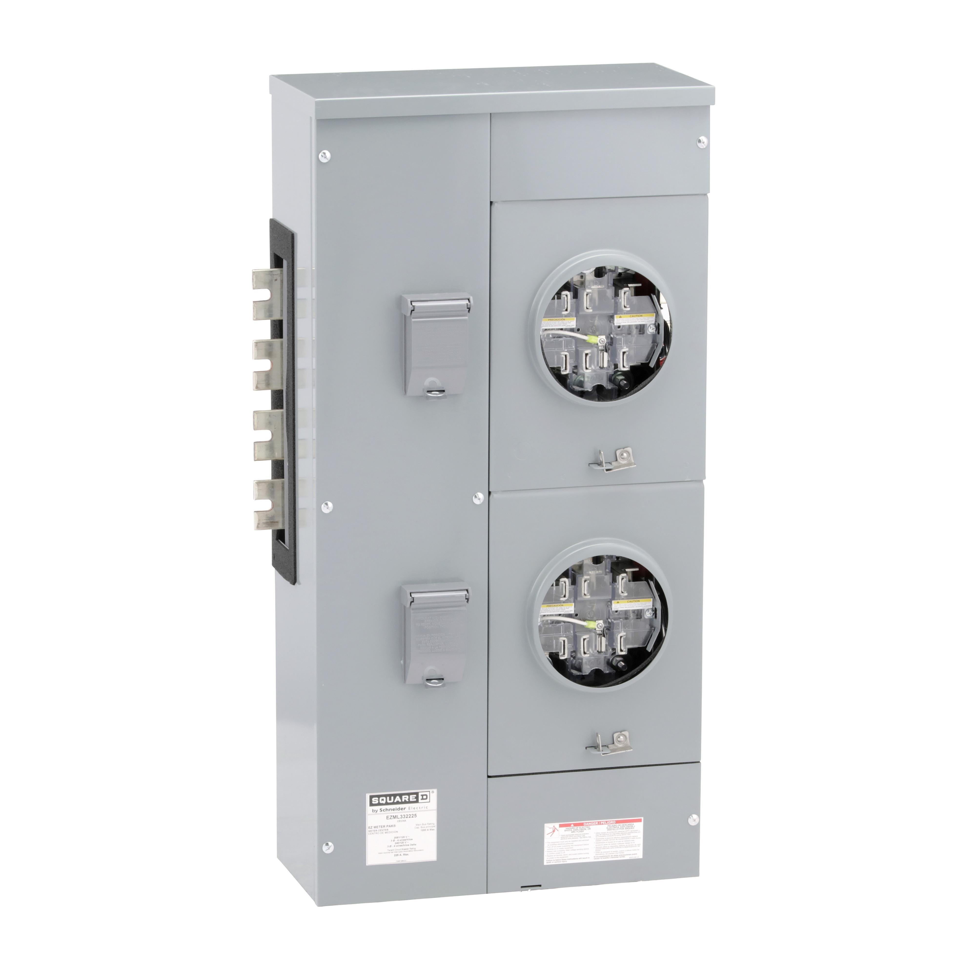 EZML332225 - Branch unit, EZ Meter-Pak, 225A, 2 x 7 jaw sockets, 208Y/120VAC, lever bypass, ringless, 1200A Al/Cu busbar