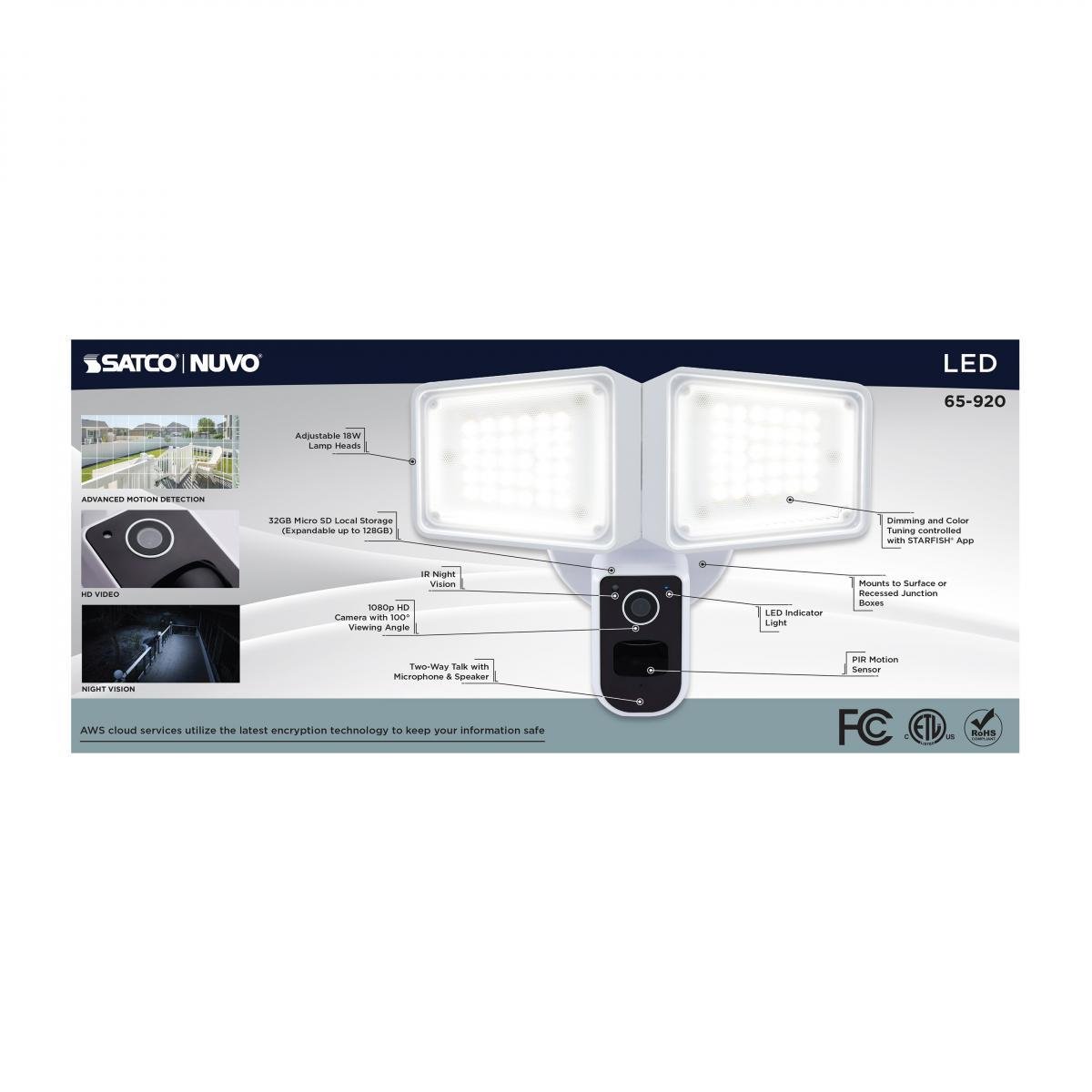 Picture of 65-920 - Rectangular Security Light W/ Camera, White