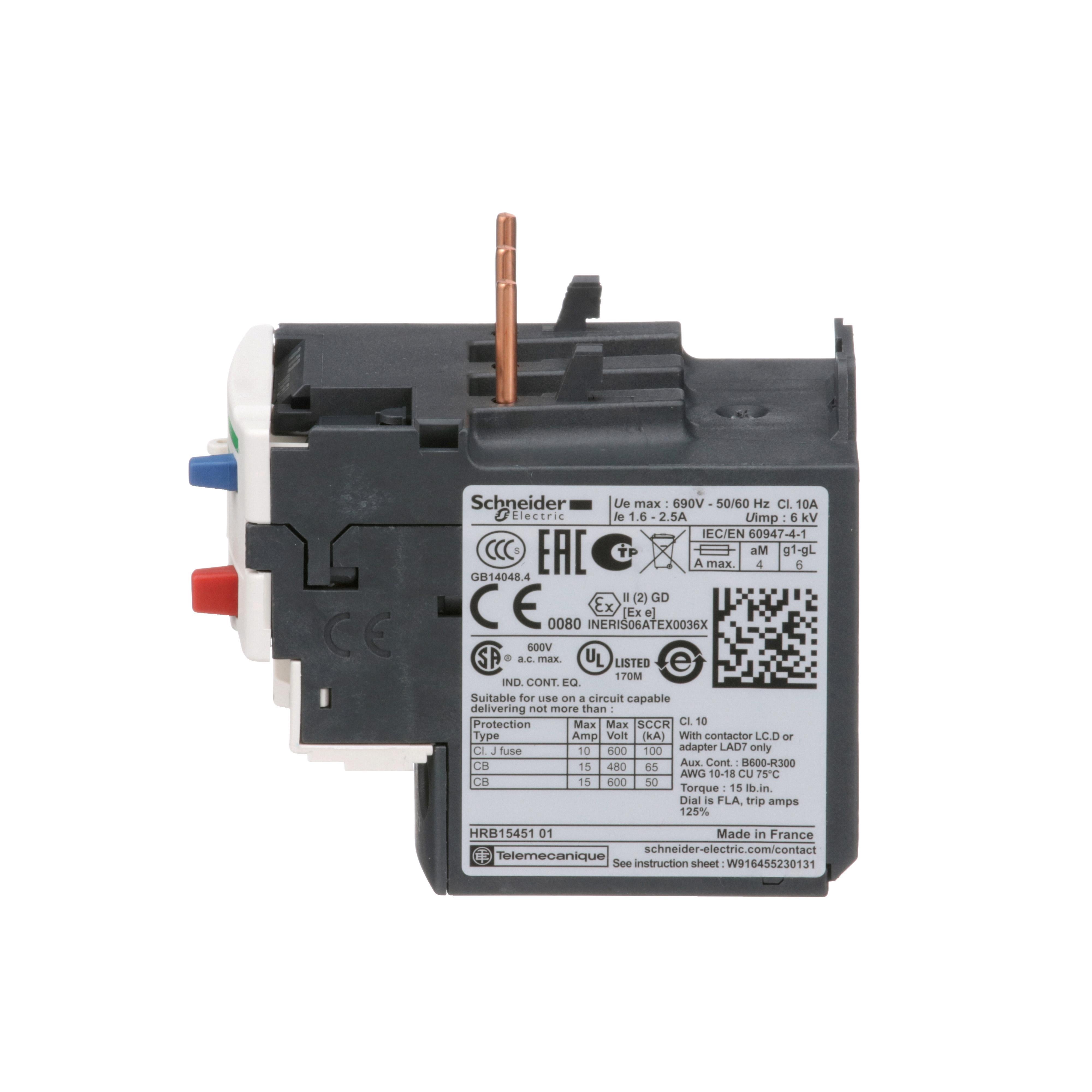 Picture of LRD07 - TeSys Deca, thermal overload relay, 1.6 to 2.5 A, class 10A