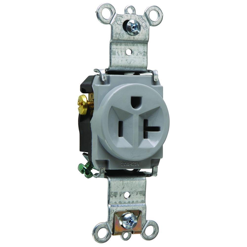 5361-GRY - 20A 125V Heavy Duty Spec-Grade Single Receptacle, Back and Side Wire, Gray