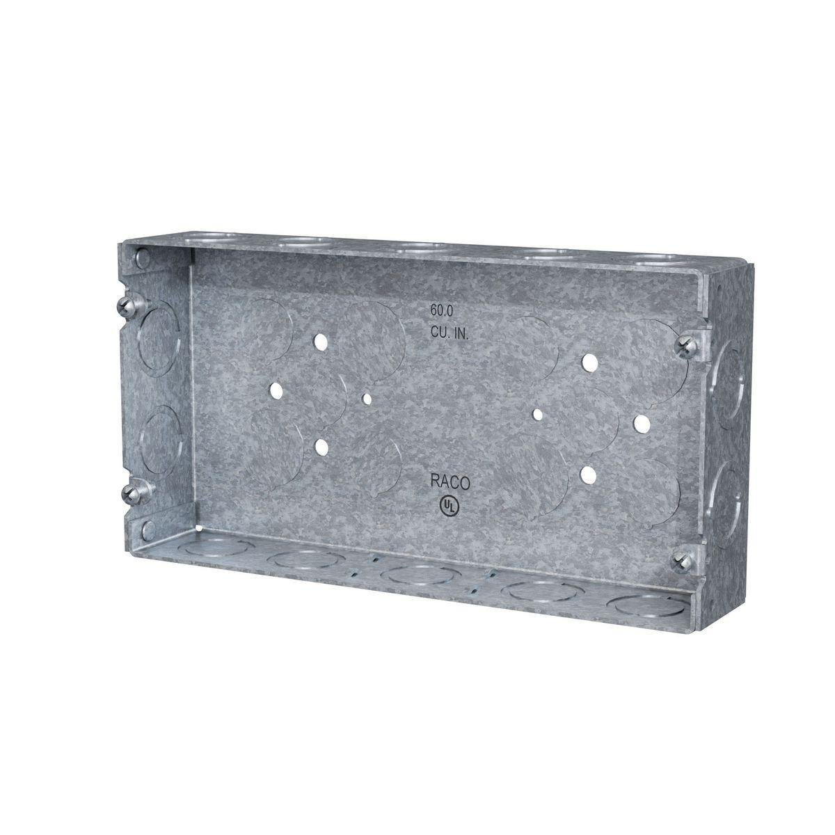 952 - Welded 3-Gang Box, 1-5/8 in. Depth, Featuring Fourteen 1/2 & 3/4 in. Concentric Knockouts, Six 1/2 in. Knockouts, and Two 3/4 in. Knockouts.