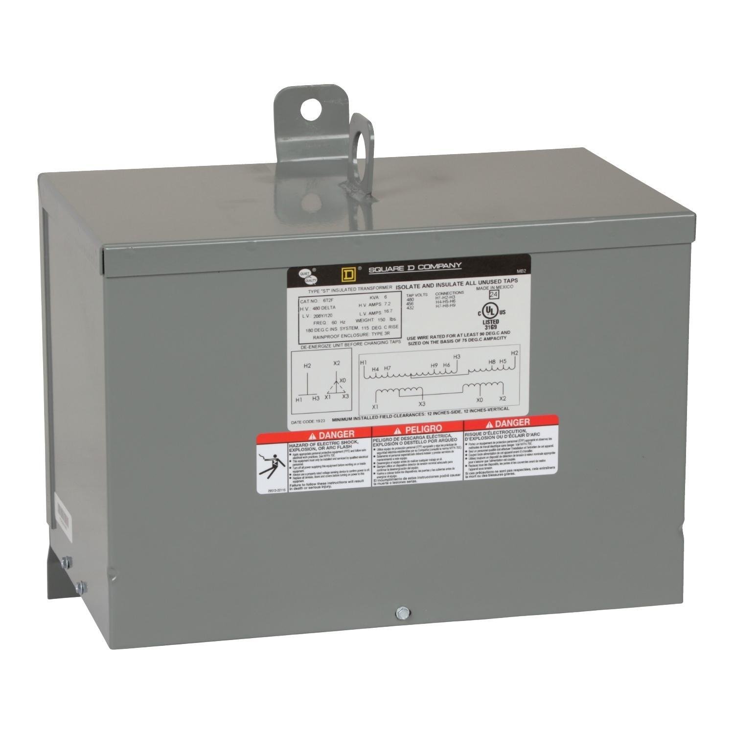 6T2F - Transformer, dry type, encapsulated, 6kVA, 3 phase, 480V primary, 208Y/120V secondary, 12C, 115C rise [TAA]
