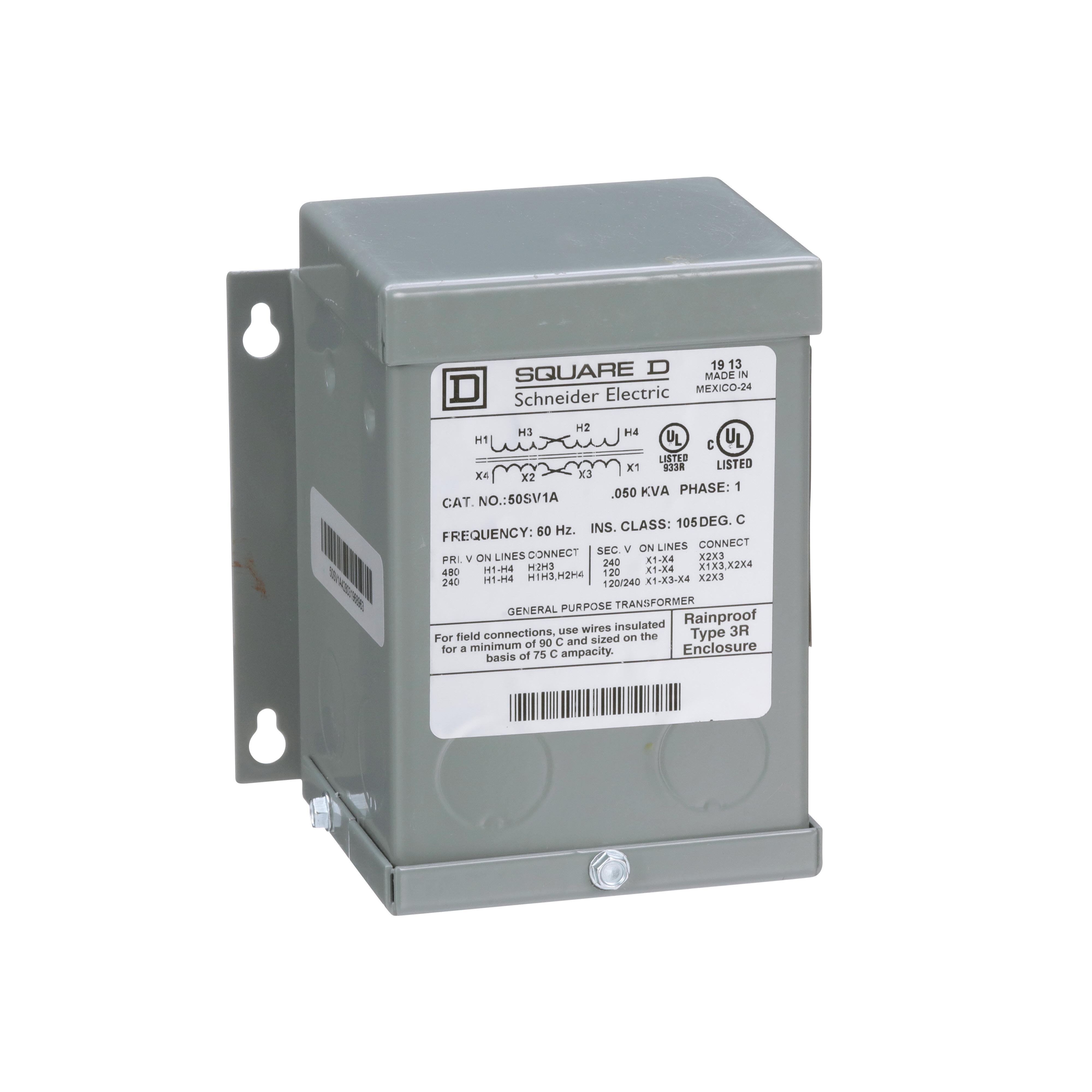 50SV1A - Transformer, dry type, encapsulated, 0.05kVA, 1 phase, 240x480V primary, 120/240V secondary, 1A, 55C rise [TAA]