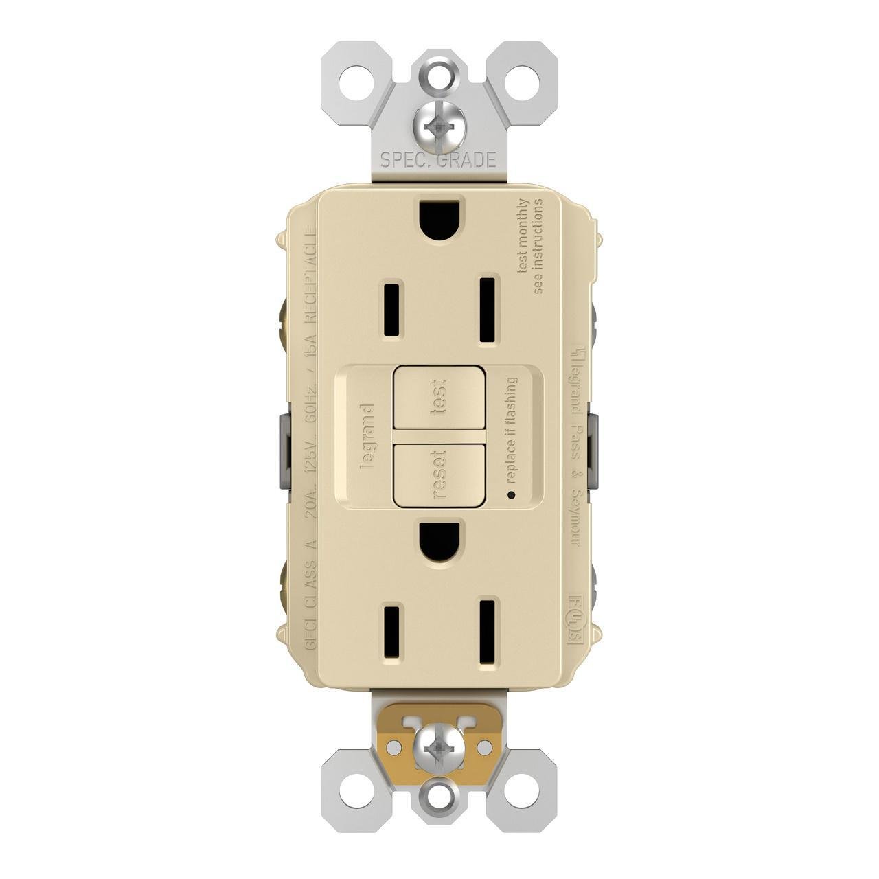 Picture of 1597-I - radiant® 15A Duplex Self-Test GFCI Receptacles with SafeLock® Protection, Ivory