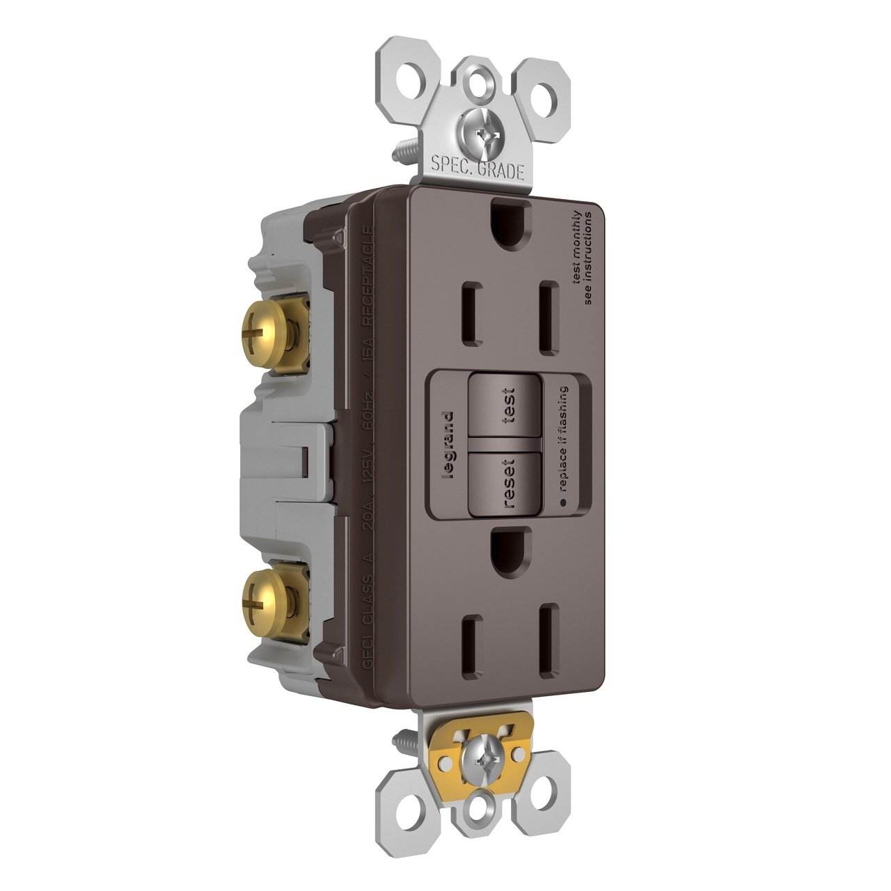 Picture of 1597-TR - radiant® Tamper-Resistant 15A Duplex Self-Test GFCI Receptacles with SafeLock® Protection, Brown