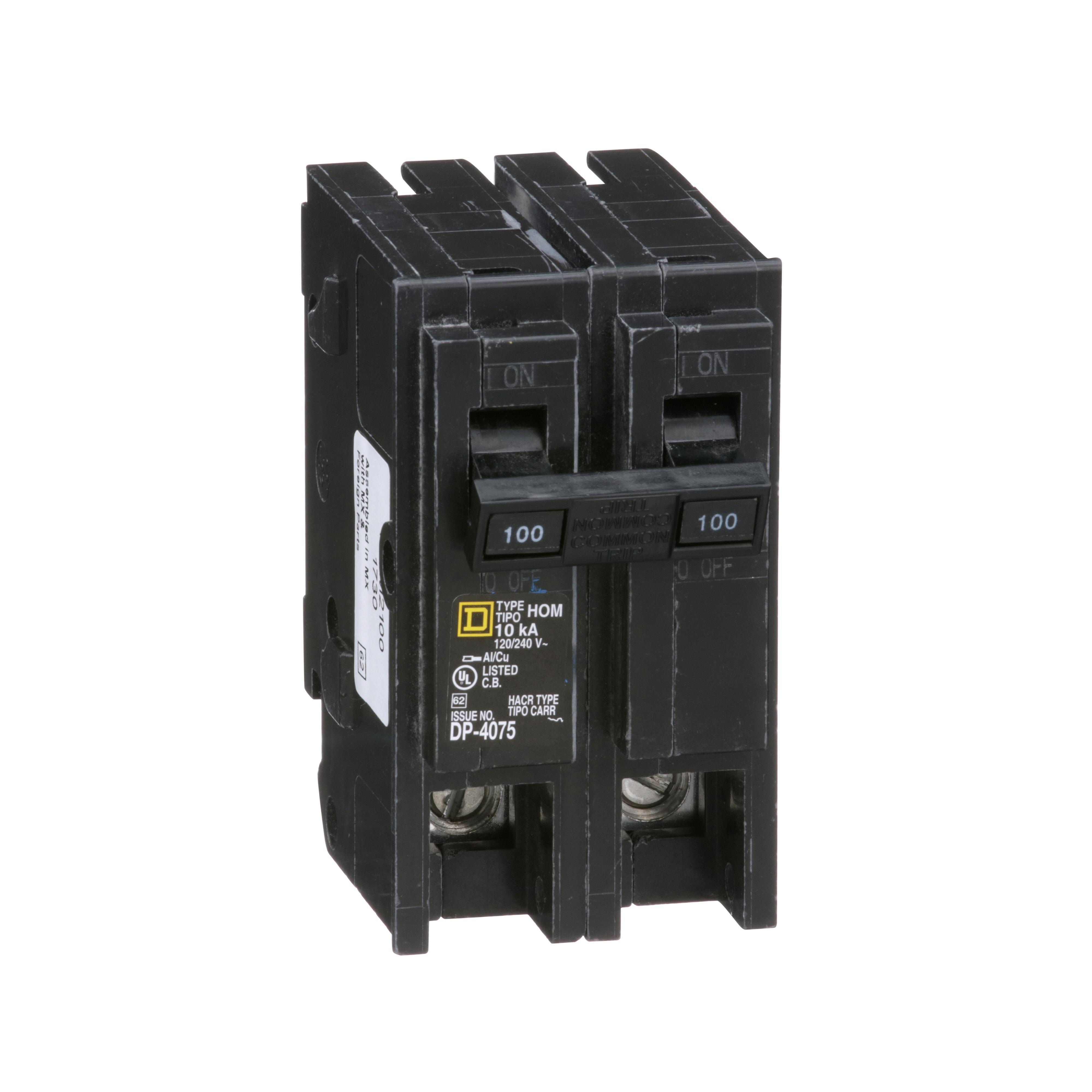 Picture of HOM2100 - Mini circuit breaker, Homeline, 100A, 2 pole, 120/240VAC, 10kA AIR, standard type, plug in, UL