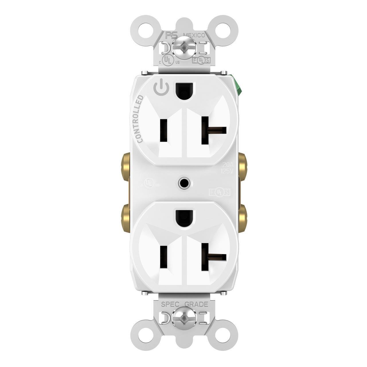 5362CH-W - 20A 125V Half-Controlled Plug Load Duplex Receptacle, White